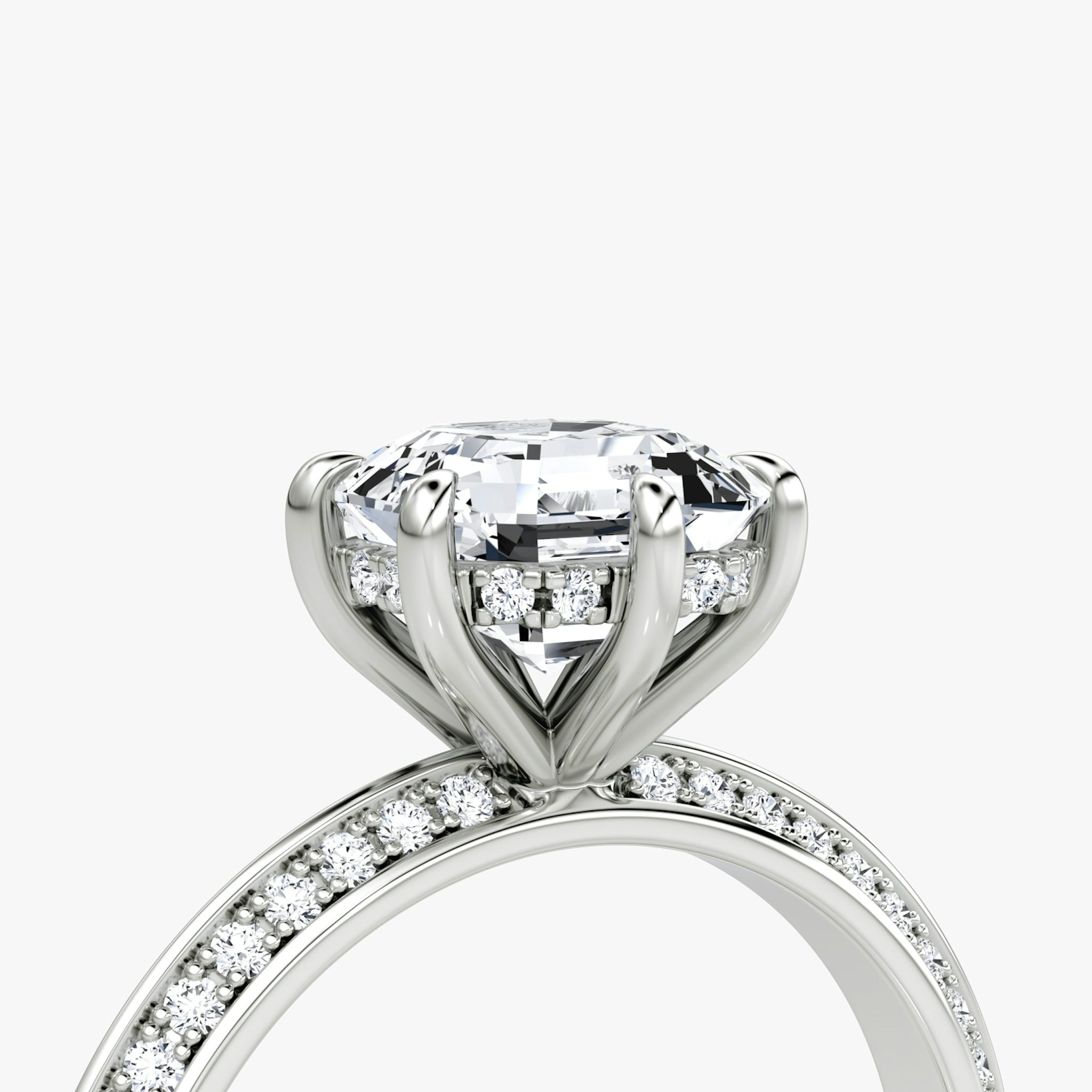 The Knife-Edge | Asscher | 18k | White Gold | bandAccent: Pavé | hiddenHalo: yes | diamondOrientation: vertical | caratWeight: other