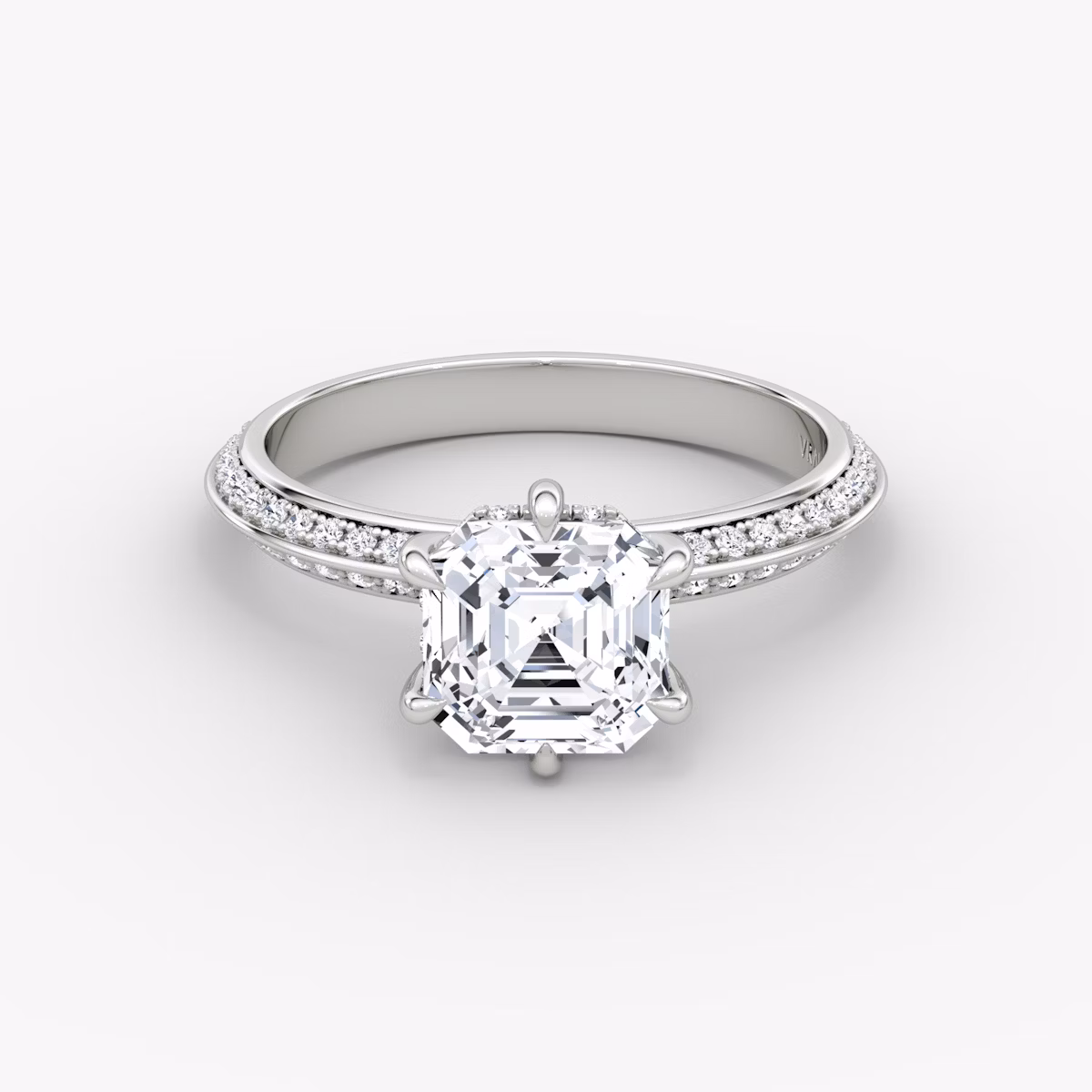 The Knife-Edge | Asscher | Platinum | bandAccent: Pavé | hiddenHalo: yes | diamondOrientation: vertical | caratWeight: other