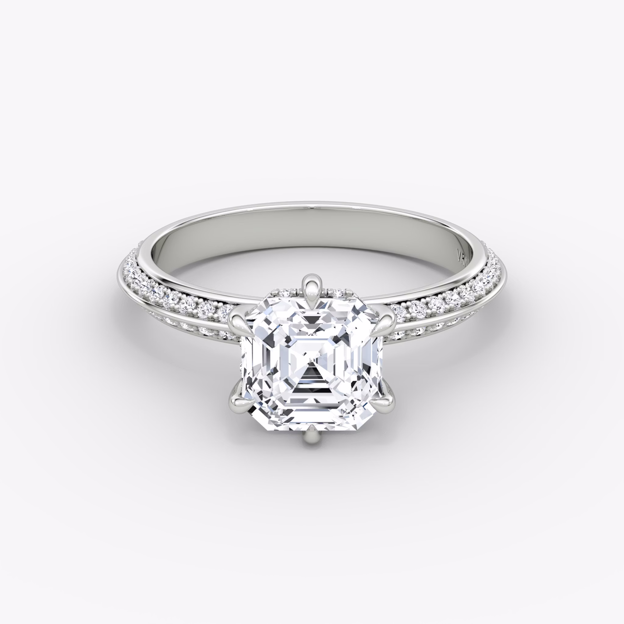 The Knife-Edge | Asscher | 18k | White Gold | bandAccent: Pavé | hiddenHalo: yes | diamondOrientation: vertical | caratWeight: other