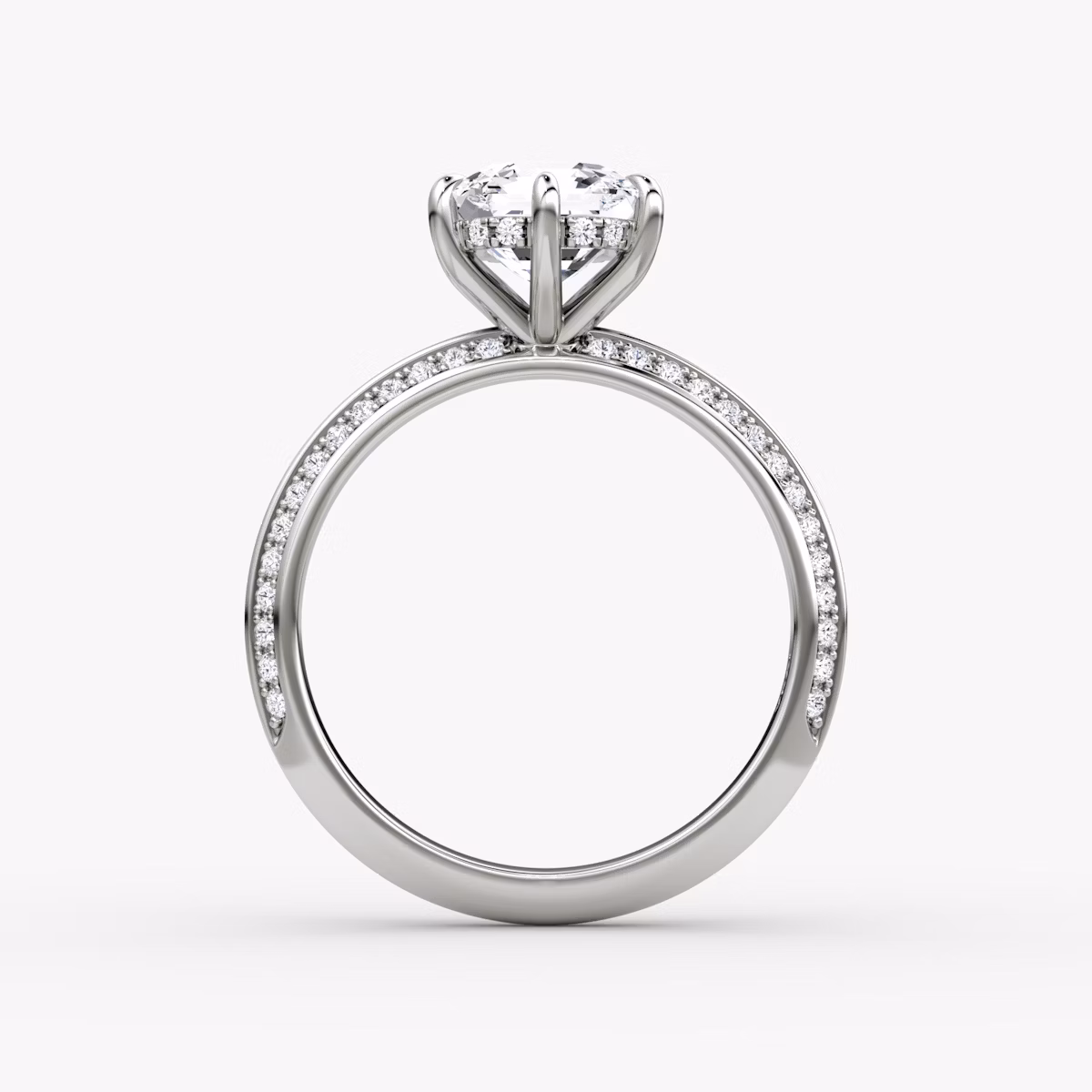 The Knife-Edge | Asscher | Platinum | bandAccent: Pavé | hiddenHalo: yes | diamondOrientation: vertical | caratWeight: other