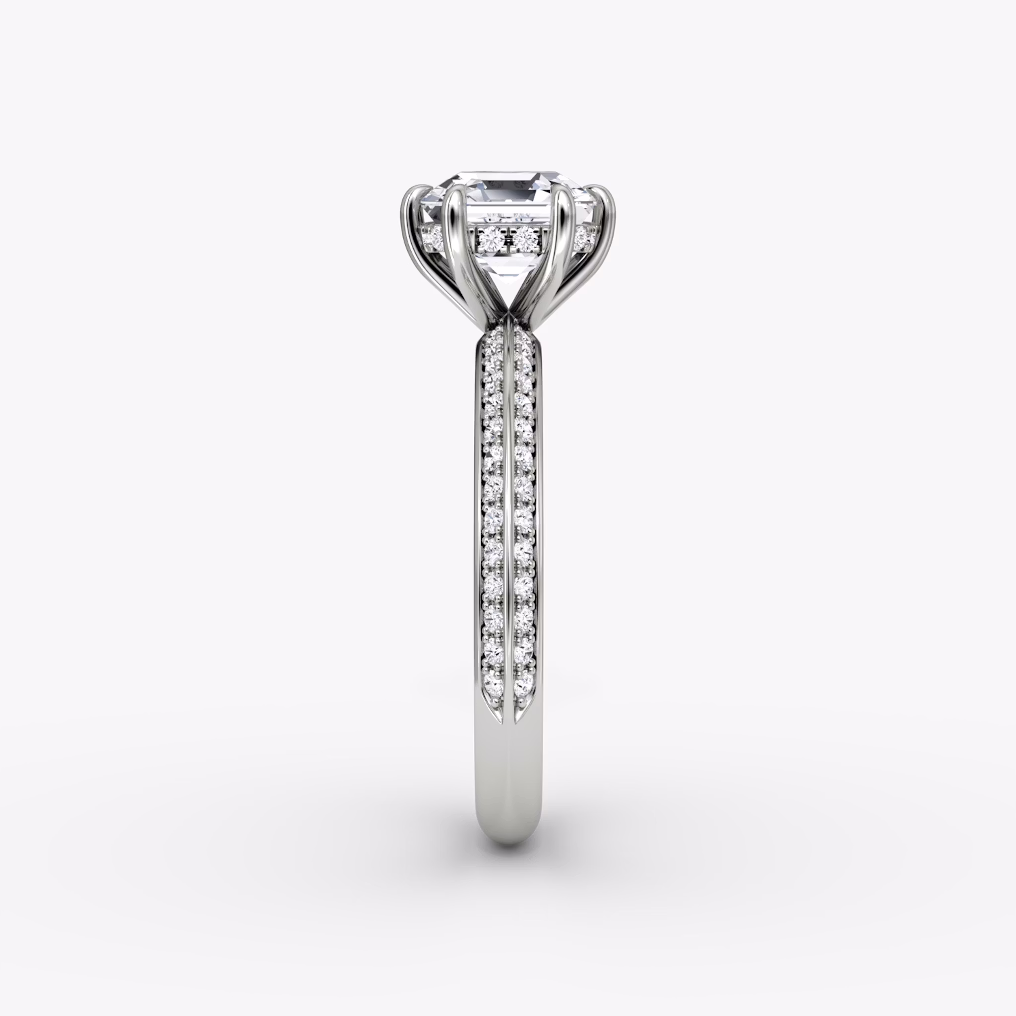 The Knife-Edge | Asscher | 18k | White Gold | bandAccent: Pavé | hiddenHalo: yes | diamondOrientation: vertical | caratWeight: other
