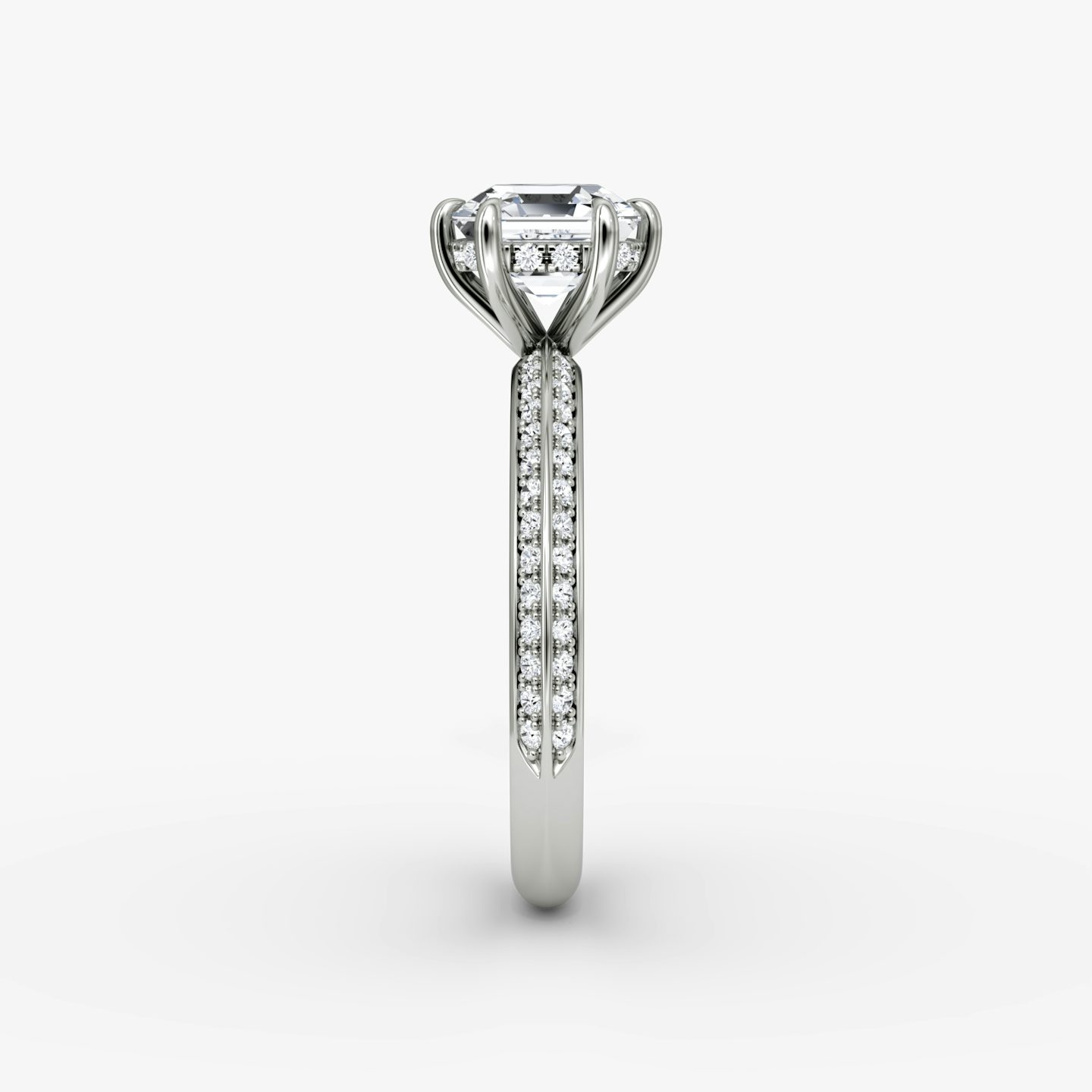 The Knife-Edge | Asscher | 18k | White Gold | bandAccent: Pavé | hiddenHalo: yes | diamondOrientation: vertical | caratWeight: other