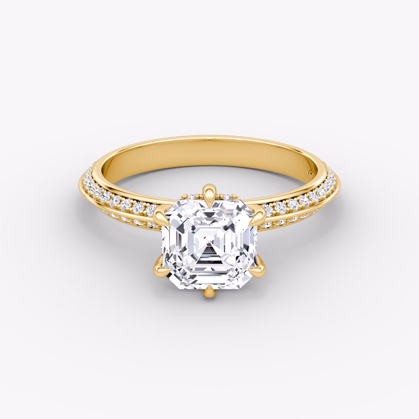 Anillo de compromiso Knife-Edge | Asscher | 18k | Oro amarillo | bandAccent: Pavé | hiddenHalo: yes | diamondOrientation: vertical | caratWeight: other