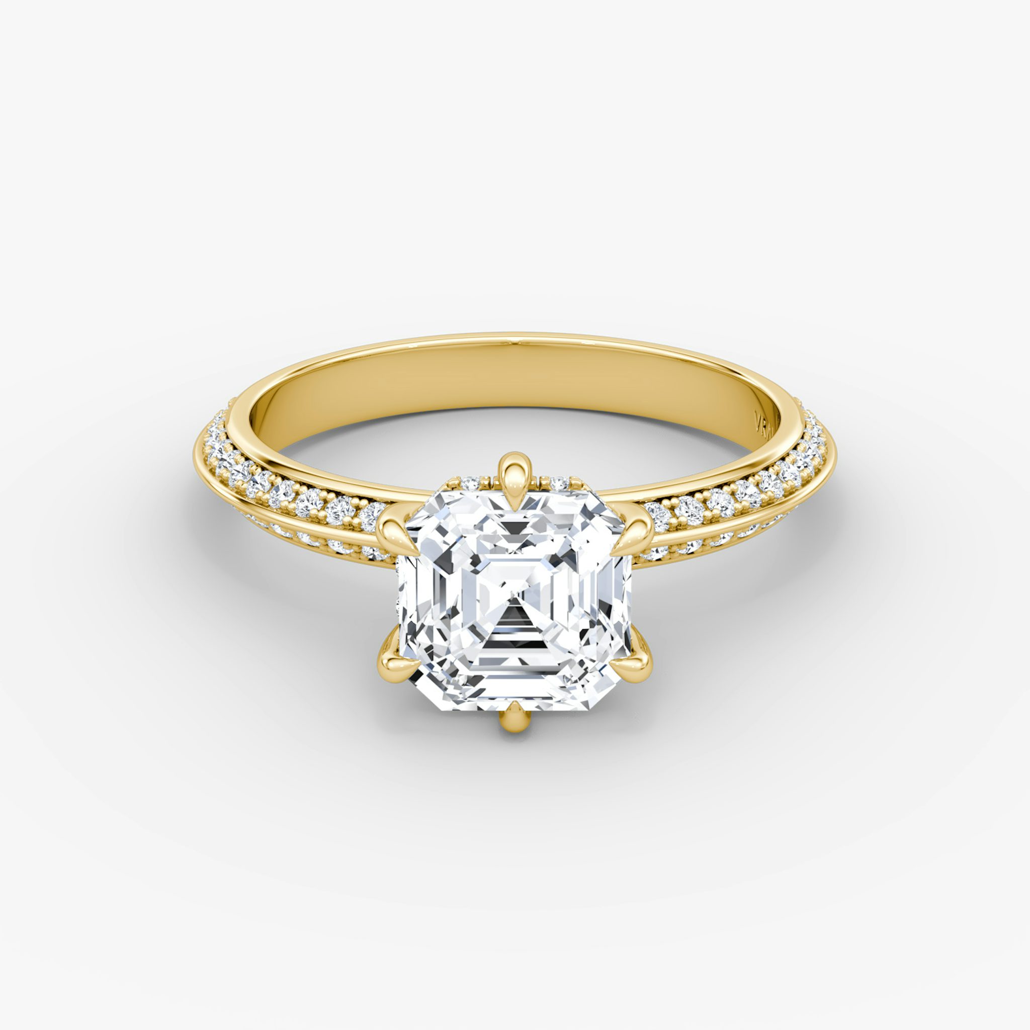 The Knife-Edge | Asscher | 18k | Yellow Gold | bandAccent: Pavé | hiddenHalo: yes | diamondOrientation: vertical | caratWeight: other