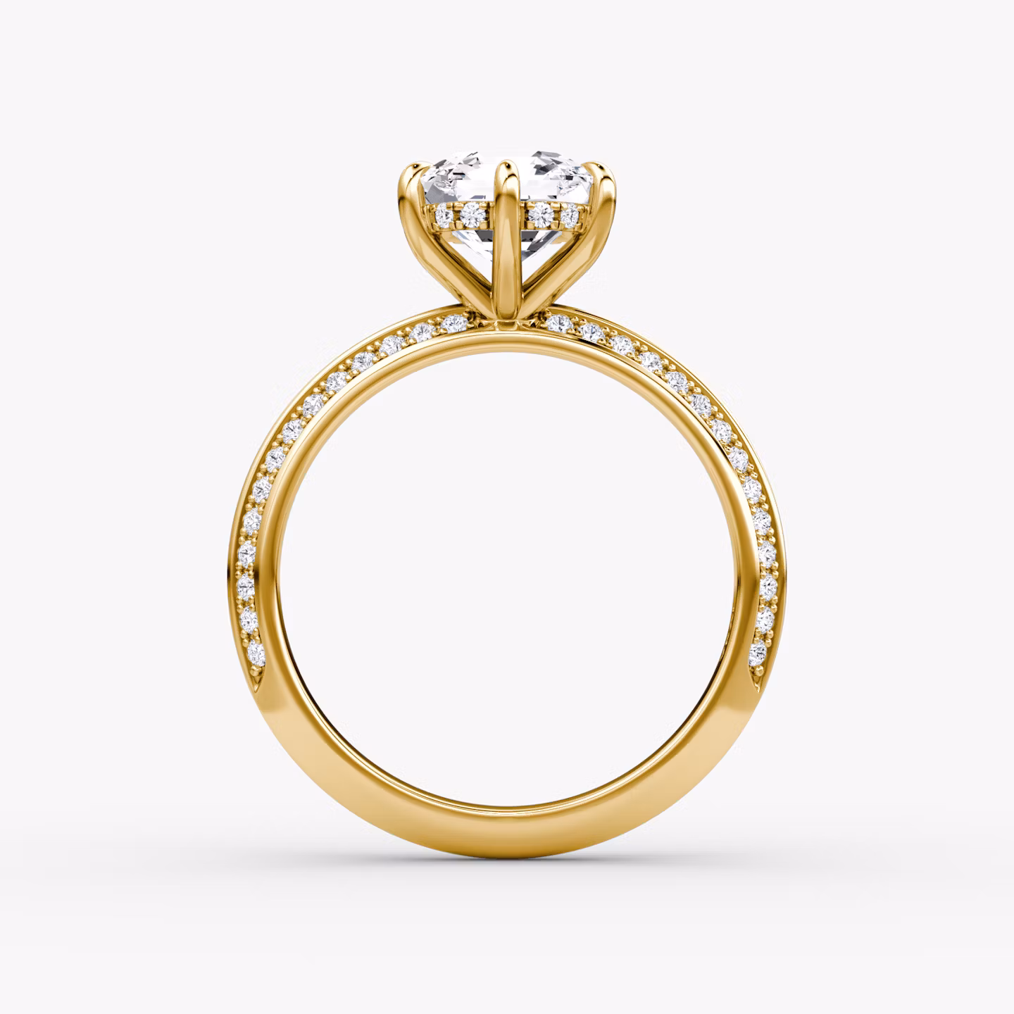 Anillo de compromiso Knife-Edge | Asscher | 18k | Oro amarillo | bandAccent: Pavé | hiddenHalo: yes | diamondOrientation: vertical | caratWeight: other