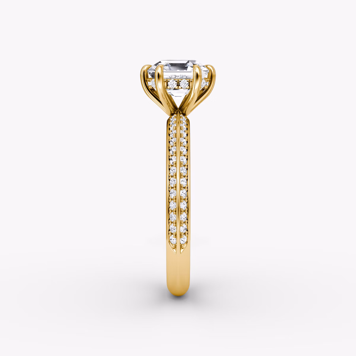 The Knife-Edge | Asscher | 18k | Yellow Gold | bandAccent: Pavé | hiddenHalo: yes | diamondOrientation: vertical | caratWeight: other