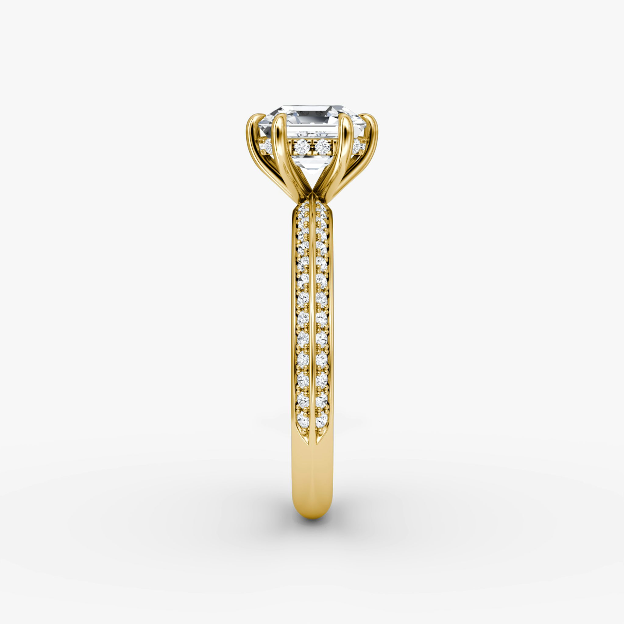 The Knife-Edge | Asscher | 18k | Yellow Gold | bandAccent: Pavé | hiddenHalo: yes | diamondOrientation: vertical | caratWeight: other