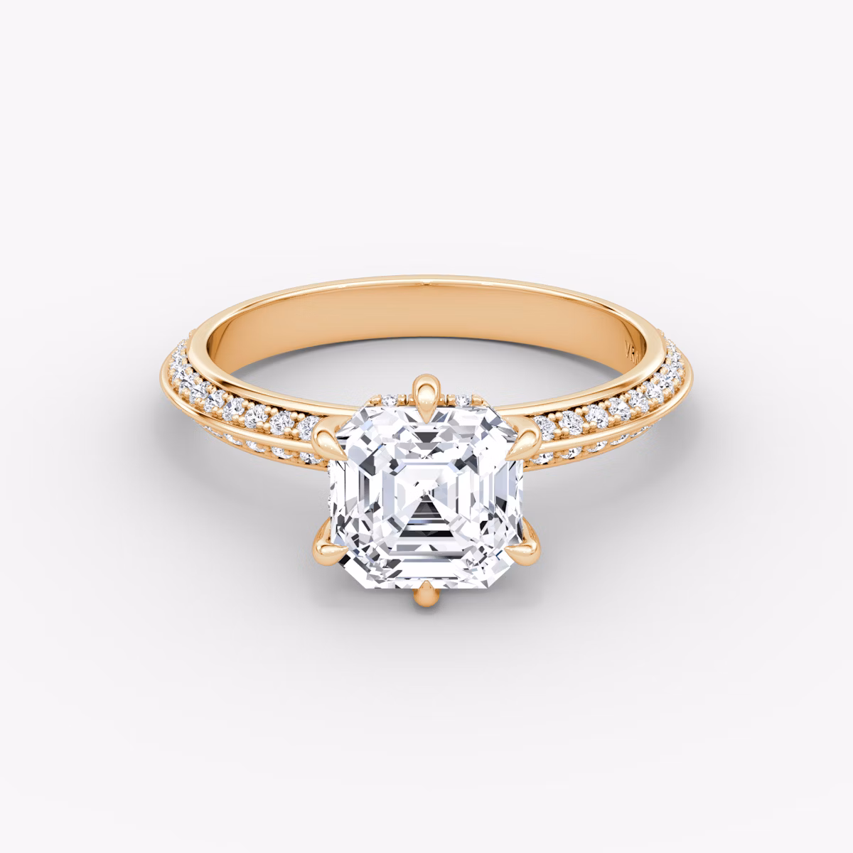 Knife-Edge | Asscher | 14k | Roségold | bandAccent: Mit Pavé-Besatz | hiddenHalo: yes | diamondOrientation: vertical | caratWeight: other