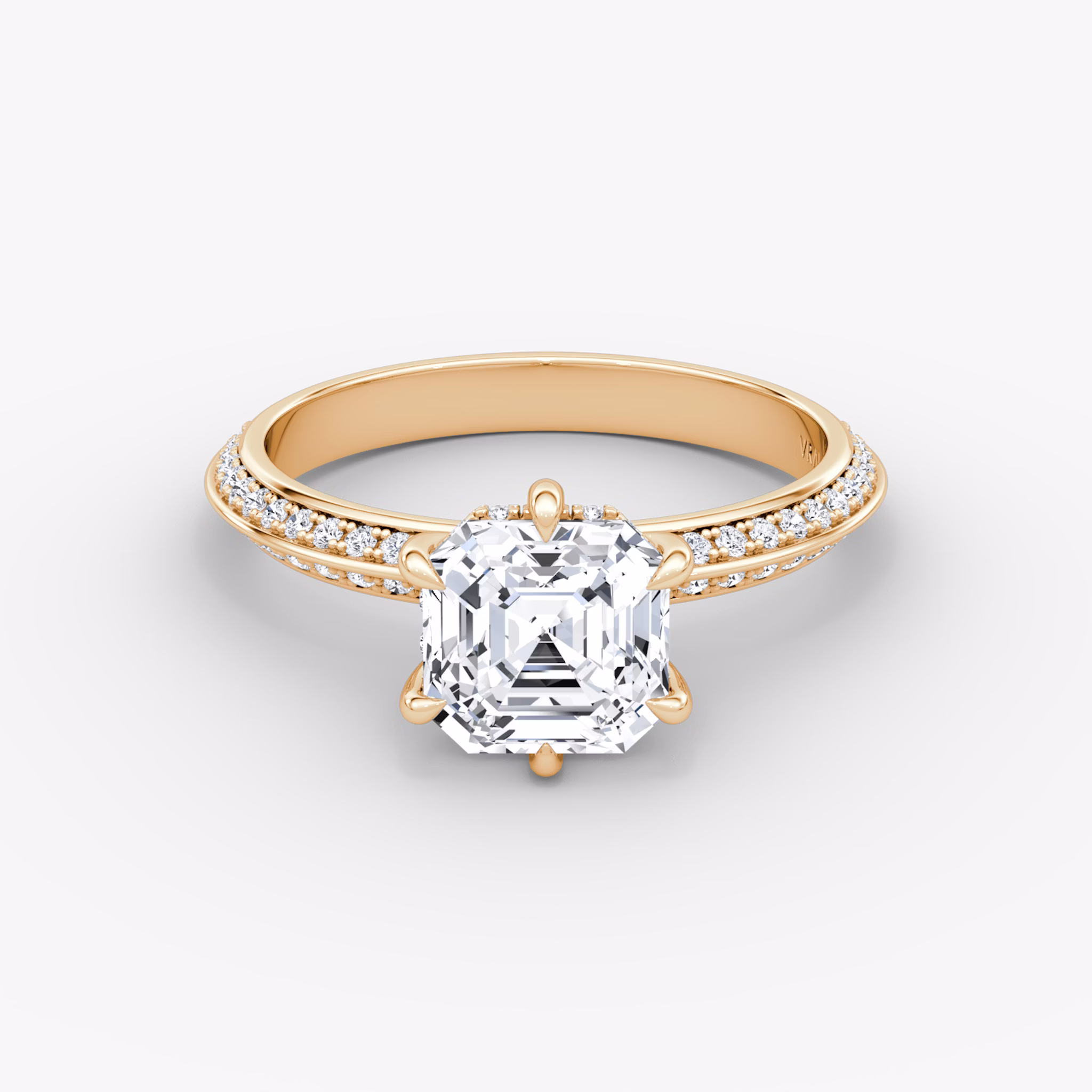 The Knife-Edge | Asscher | 14k | Rose Gold | bandAccent: Pavé | hiddenHalo: yes | diamondOrientation: vertical | caratWeight: other