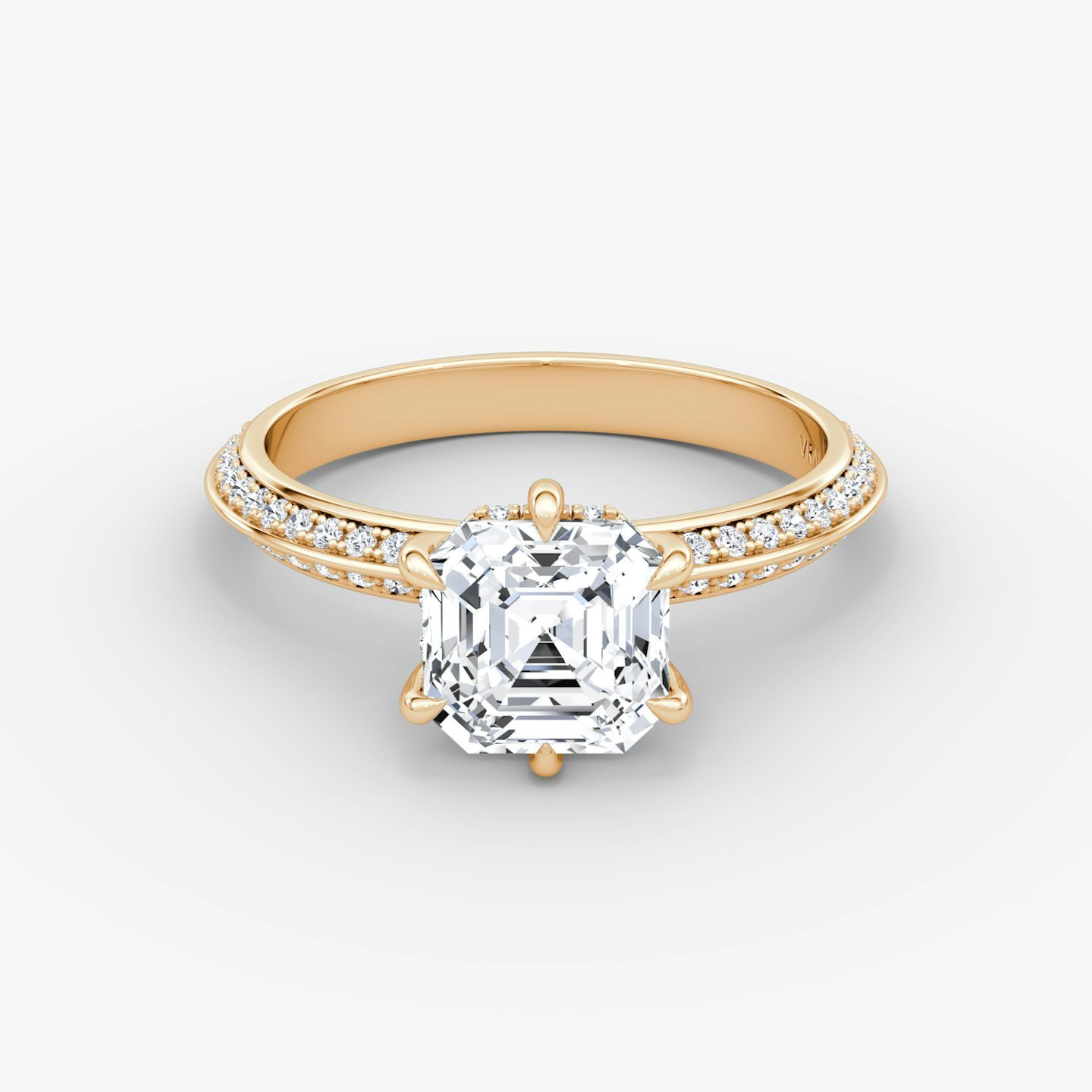 The Knife-Edge | Asscher | 14k | Rose Gold | bandAccent: Pavé | hiddenHalo: yes | diamondOrientation: vertical | caratWeight: other