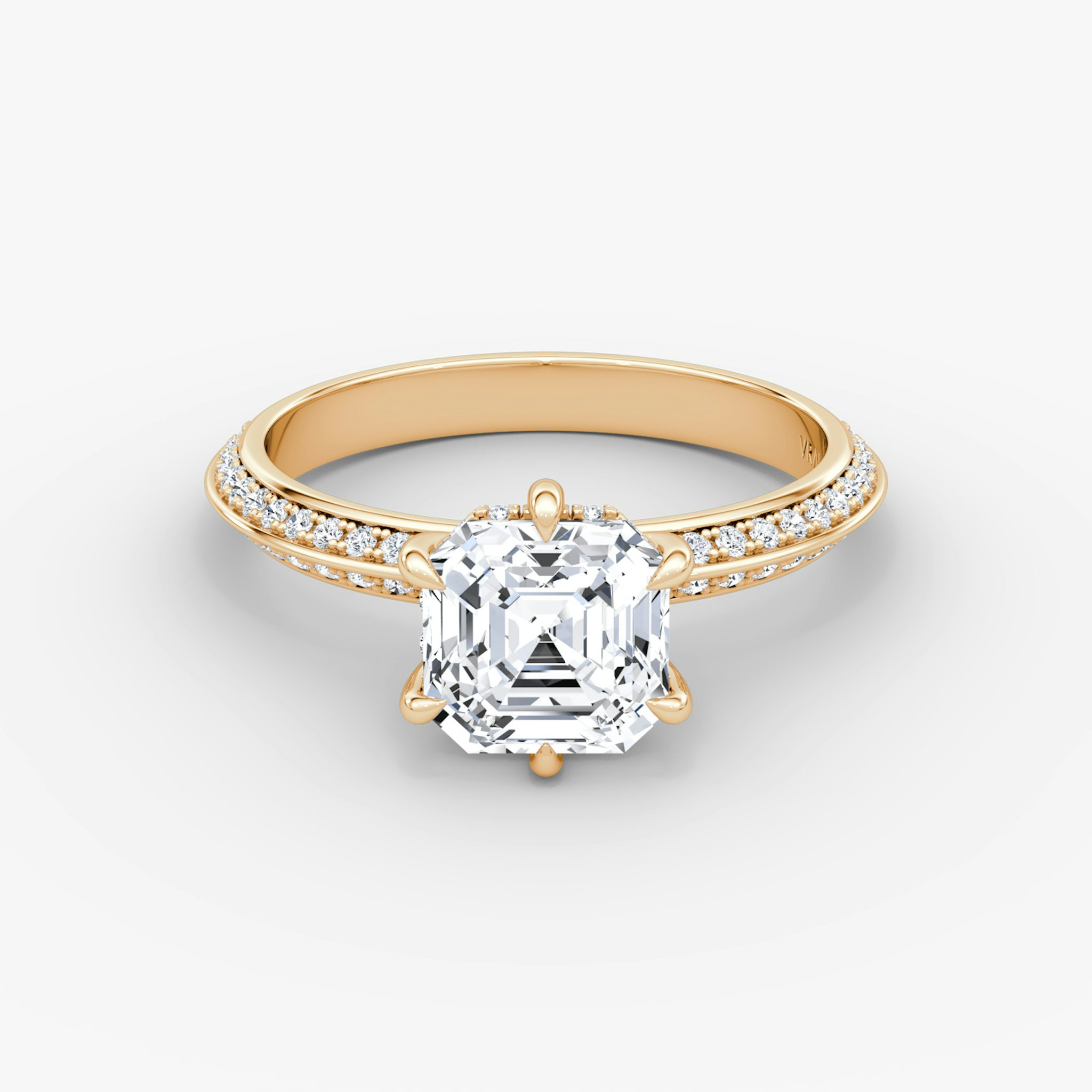 The Knife-Edge | Asscher | 14k | Rose Gold | bandAccent: Pavé | hiddenHalo: yes | diamondOrientation: vertical | caratWeight: other