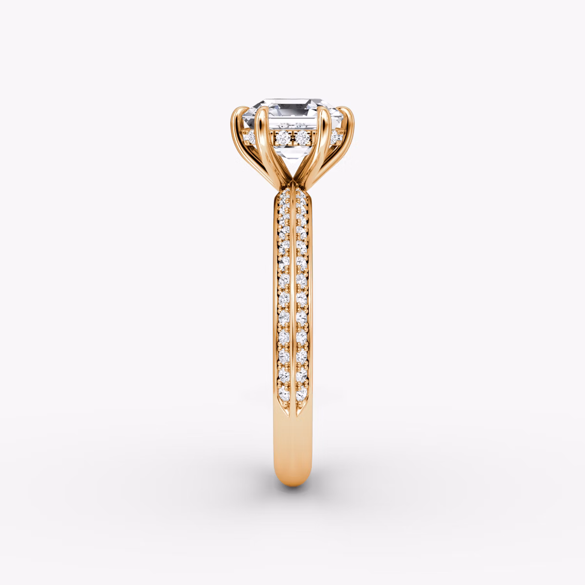 Knife-Edge | Asscher | 14k | Roségold | bandAccent: Mit Pavé-Besatz | hiddenHalo: yes | diamondOrientation: vertical | caratWeight: other