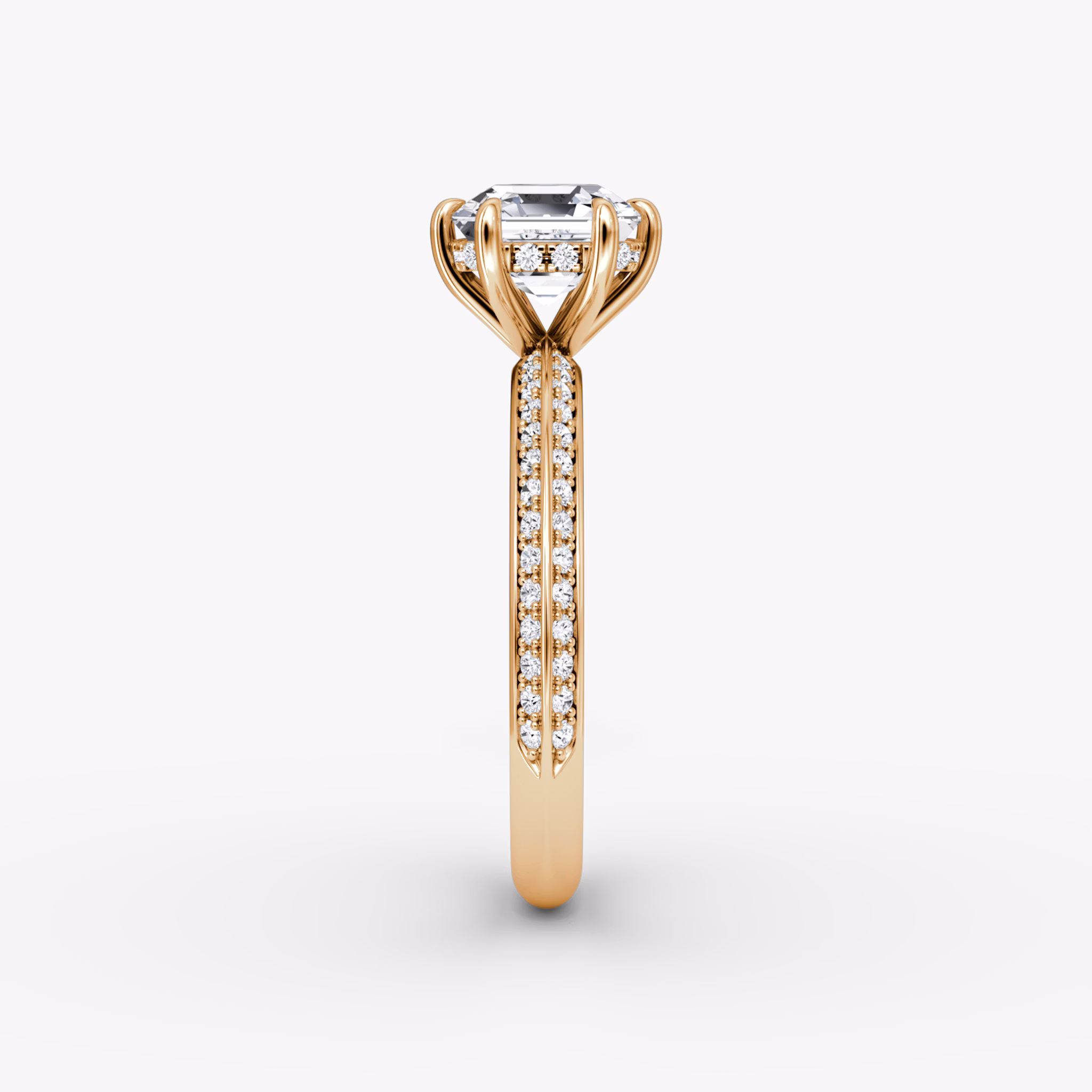 The Knife-Edge | Asscher | 14k | Rose Gold | bandAccent: Pavé | hiddenHalo: yes | diamondOrientation: vertical | caratWeight: other