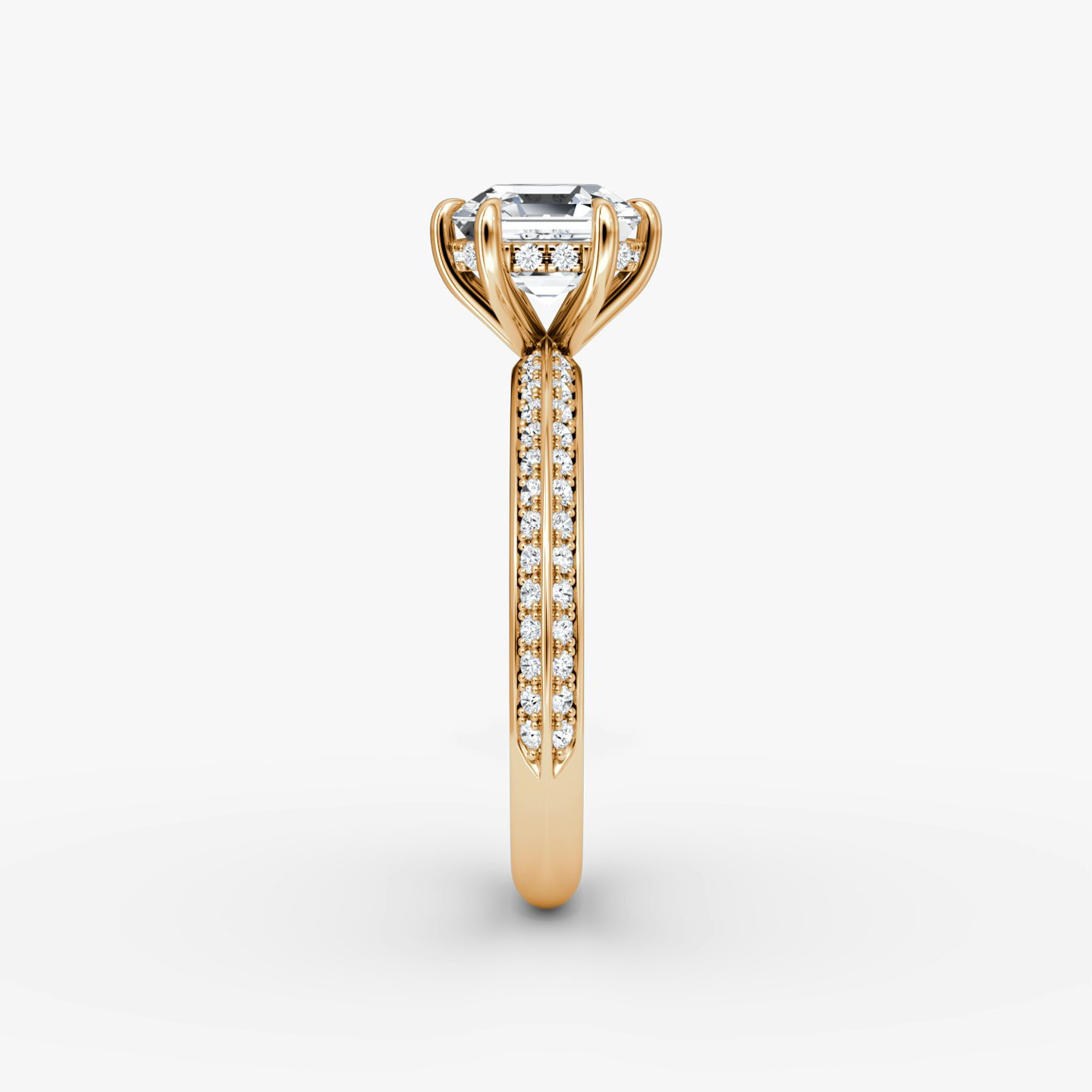 The Knife-Edge | Asscher | 14k | Rose Gold | bandAccent: Pavé | hiddenHalo: yes | diamondOrientation: vertical | caratWeight: other