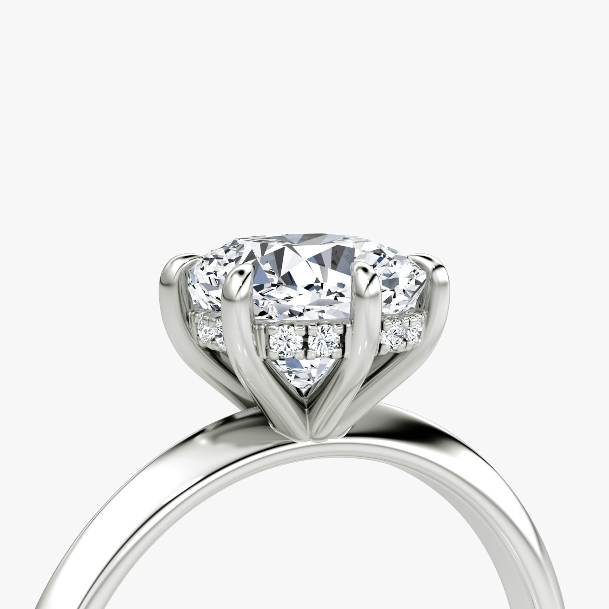 The Knife-Edge | Cushion | 18k | White Gold | bandAccent: Plain | hiddenHalo: yes | diamondOrientation: vertical | caratWeight: other