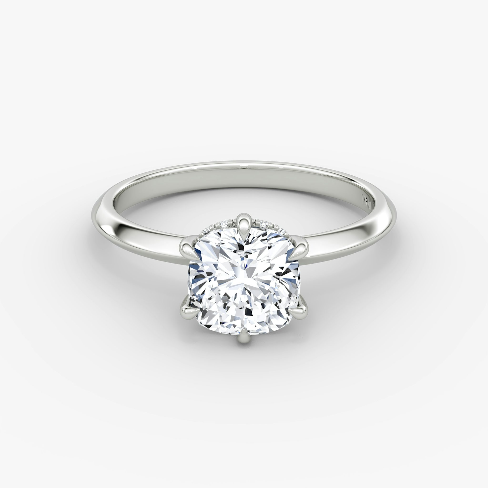 The Knife-Edge | Cushion | 18k | White Gold | bandAccent: Plain | hiddenHalo: yes | diamondOrientation: vertical | caratWeight: other