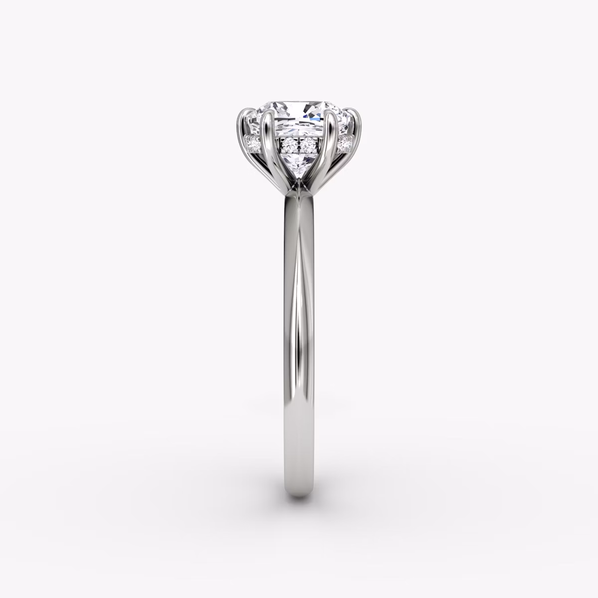 Anillo de compromiso Knife-Edge | Cojín | 18k | Oro blanco | bandAccent: Simple | hiddenHalo: yes | diamondOrientation: vertical | caratWeight: other