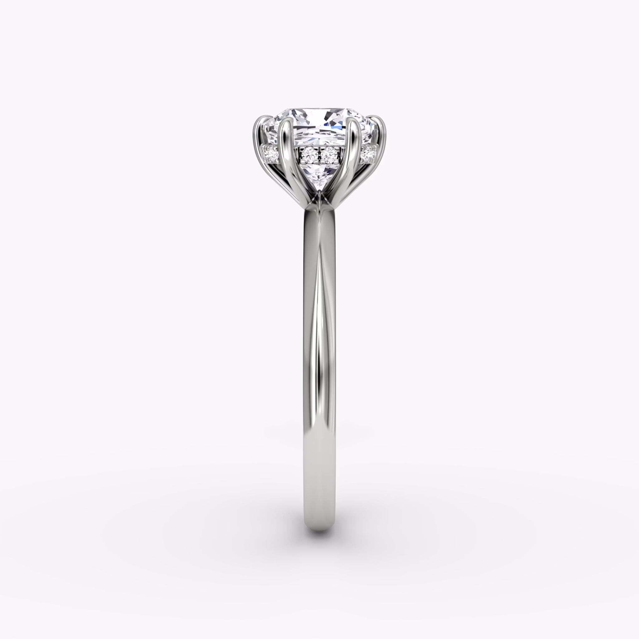 The Knife-Edge | Cushion | 18k | White Gold | bandAccent: Plain | hiddenHalo: yes | diamondOrientation: vertical | caratWeight: other