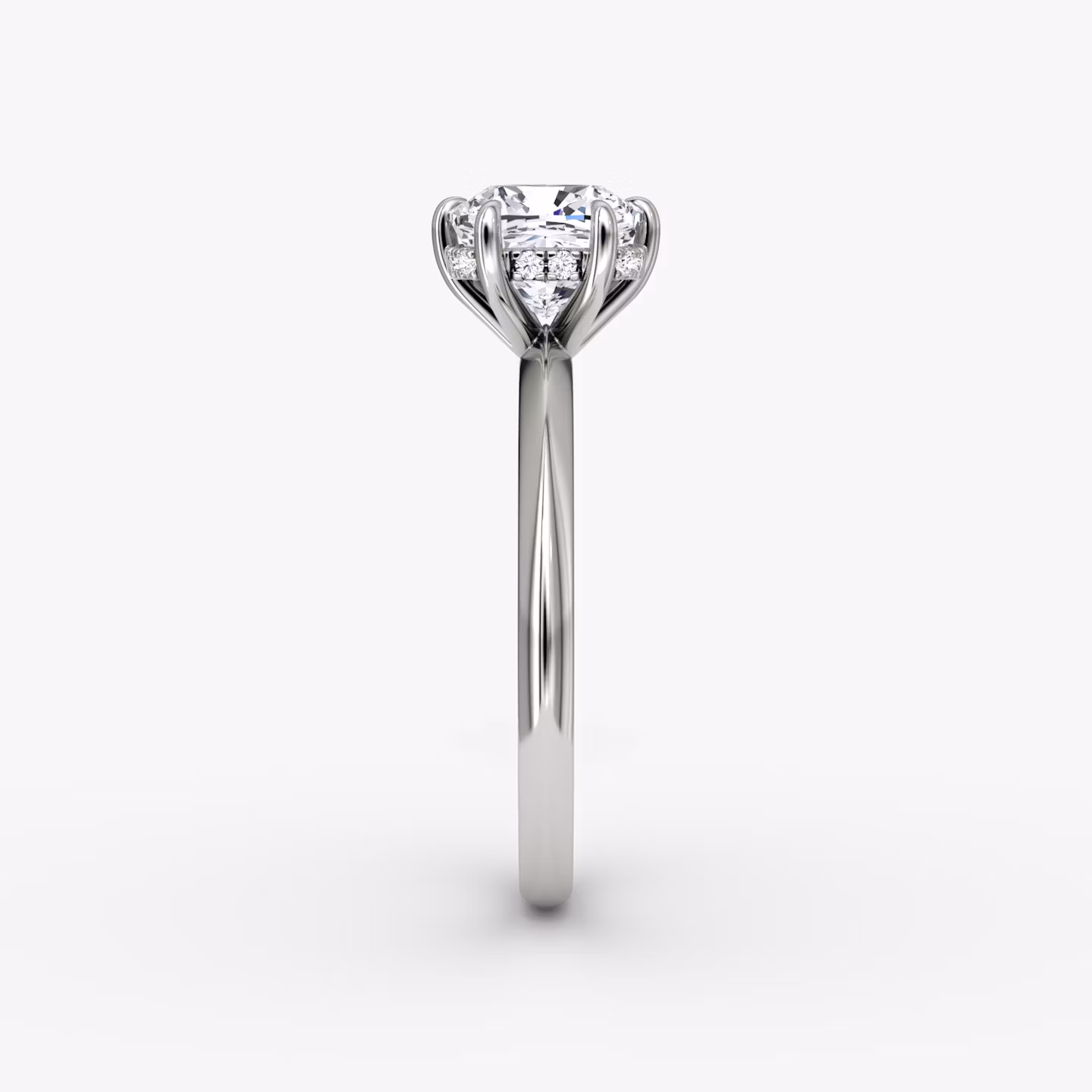 The Knife-Edge | Cushion | Platinum | bandAccent: Plain | hiddenHalo: yes | diamondOrientation: vertical | caratWeight: other