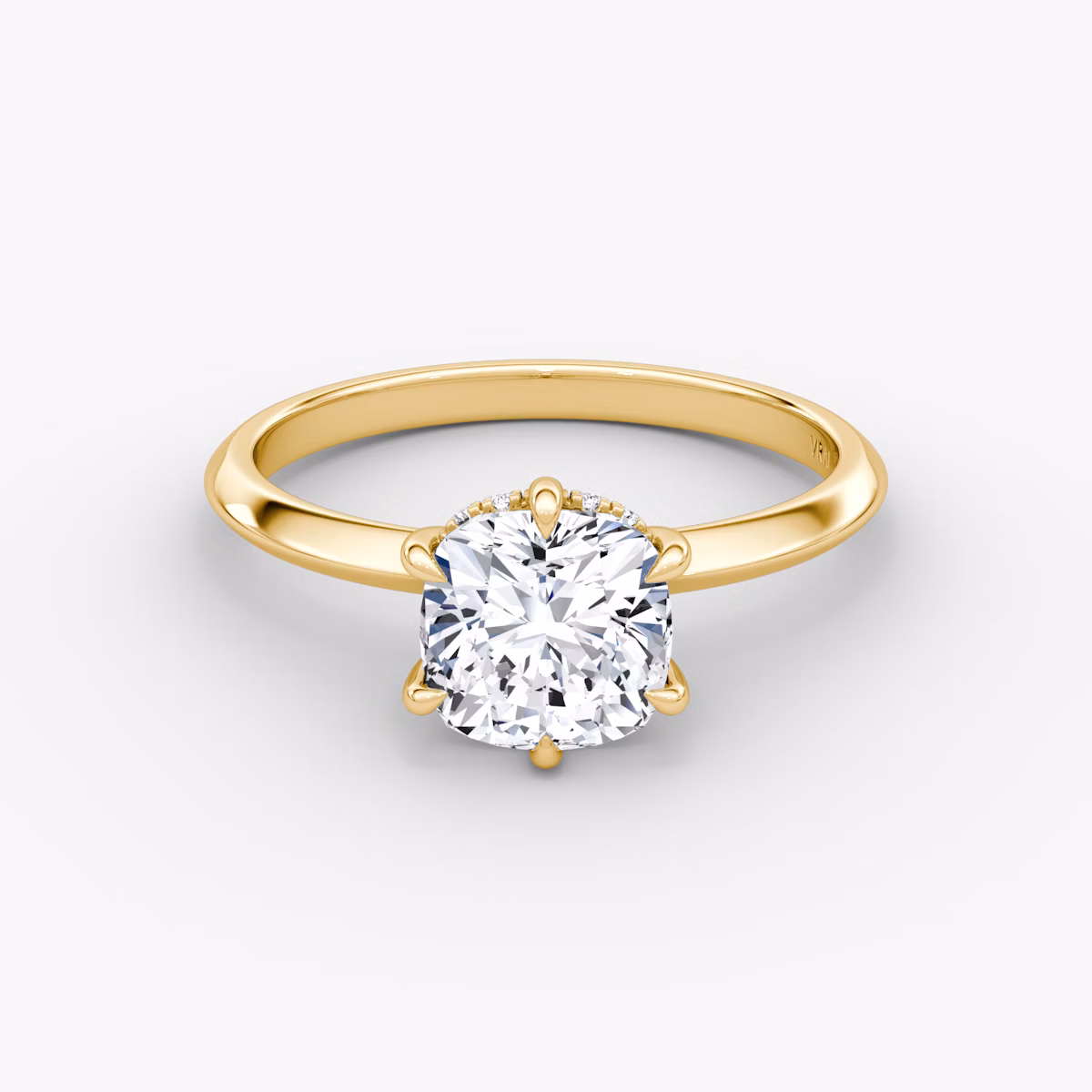 Knife-Edge | Cushion | 18k | Gelbgold | bandAccent: Ohne Pavé-Besatz | hiddenHalo: yes | diamondOrientation: vertical | caratWeight: other