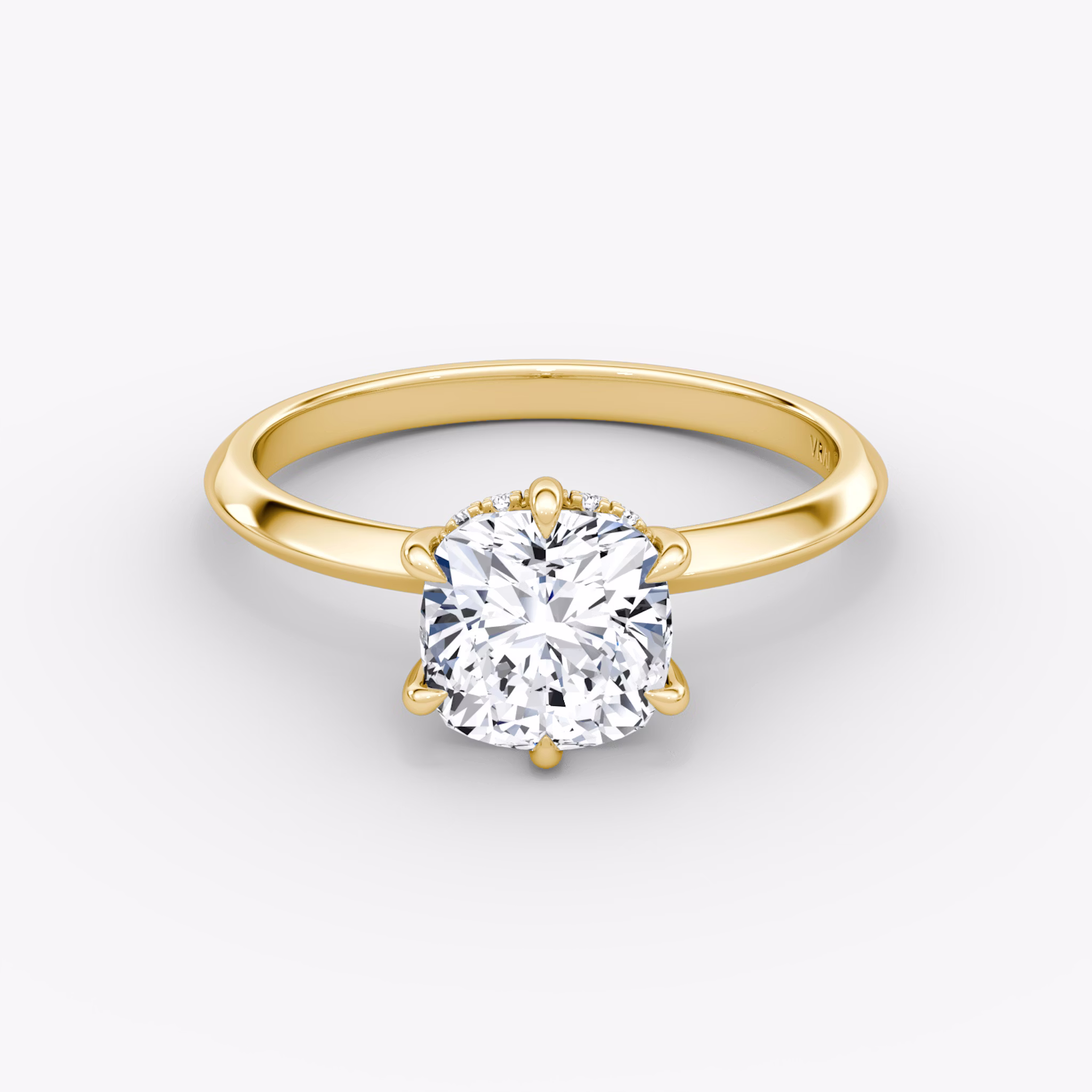 The Knife-Edge | Cushion | 18k | Yellow Gold | bandAccent: Plain | hiddenHalo: yes | diamondOrientation: vertical | caratWeight: other