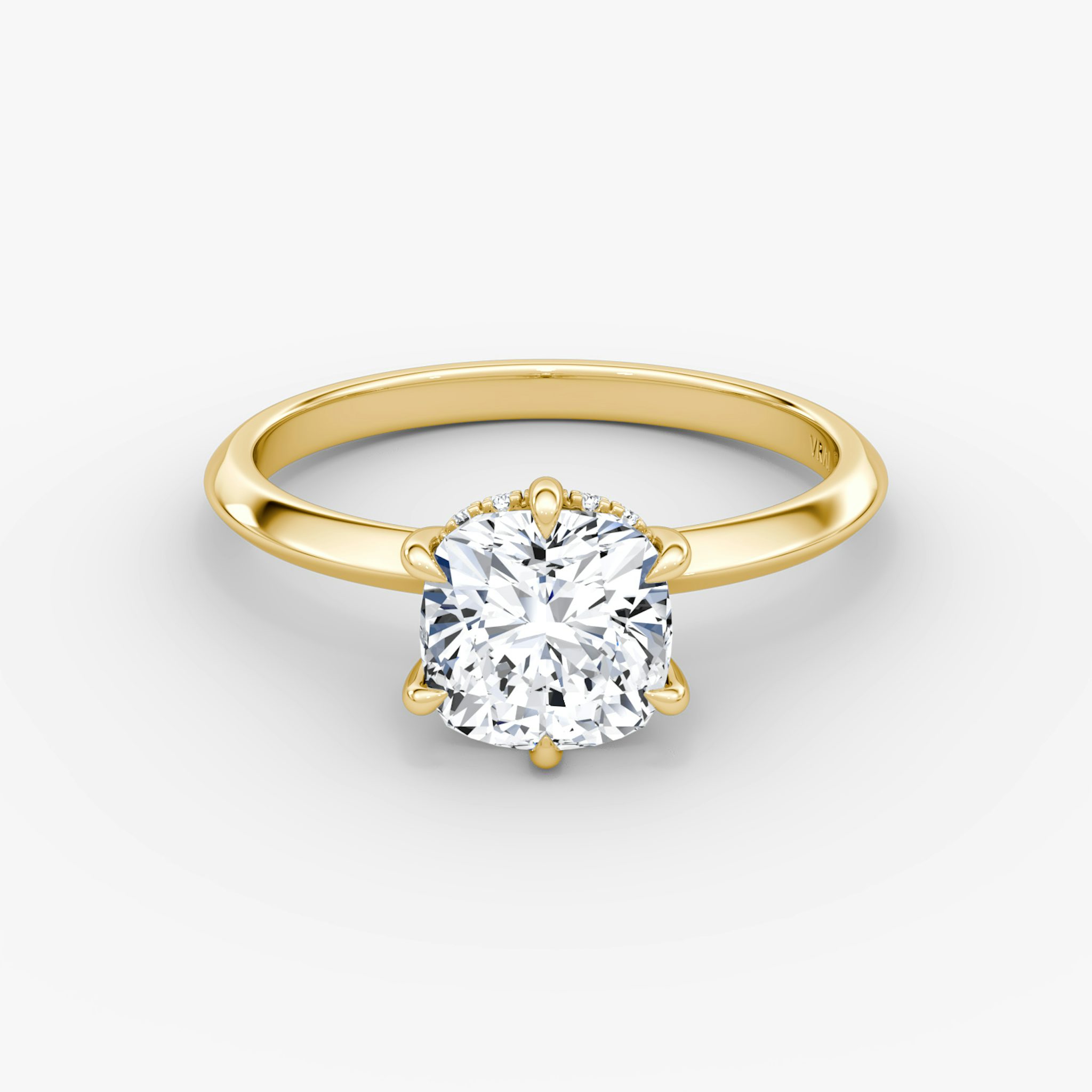 The Knife-Edge | Cushion | 18k | Yellow Gold | bandAccent: Plain | hiddenHalo: yes | diamondOrientation: vertical | caratWeight: other