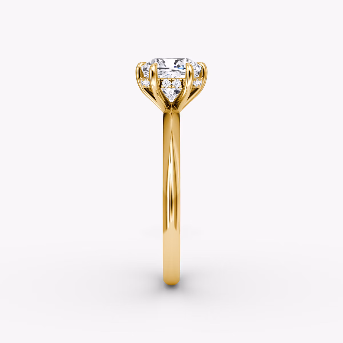 Knife-Edge | Cushion | 18k | Gelbgold | bandAccent: Ohne Pavé-Besatz | hiddenHalo: yes | diamondOrientation: vertical | caratWeight: other