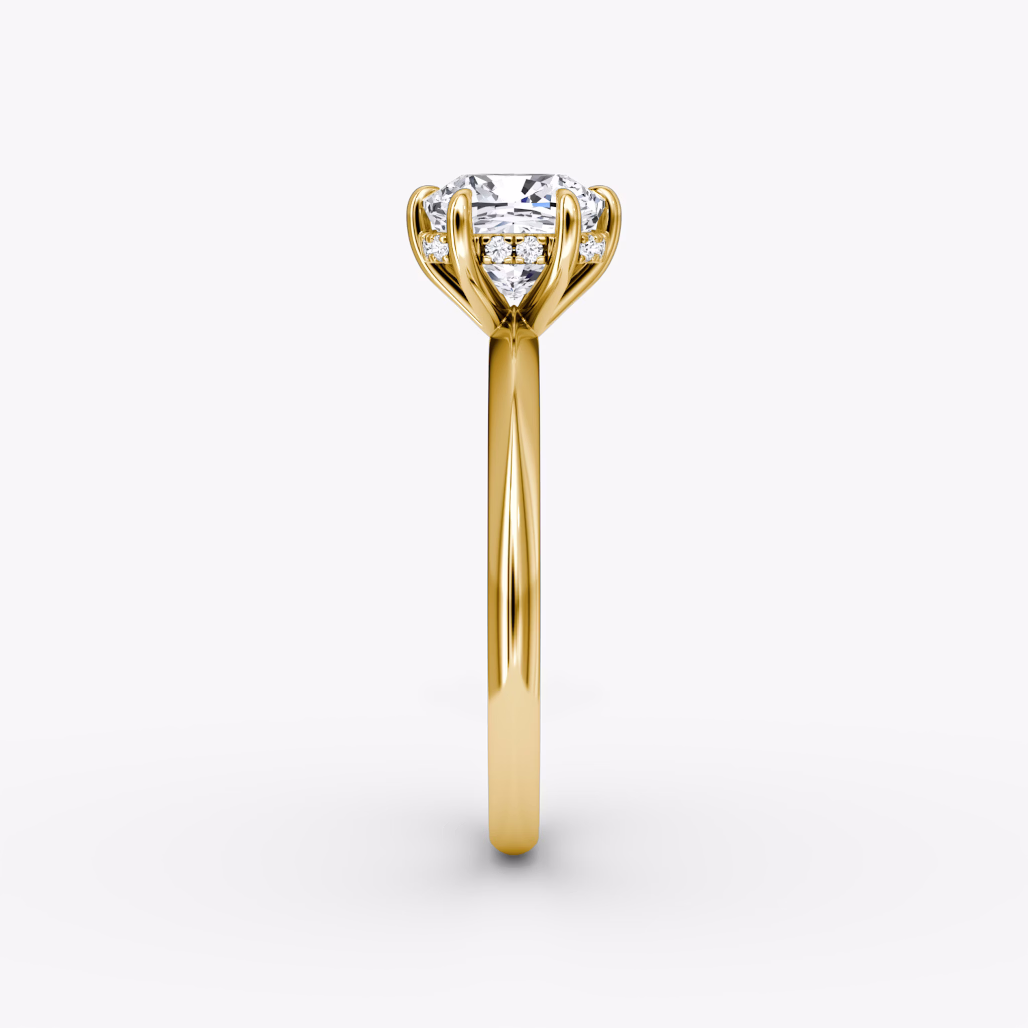 The Knife-Edge | Cushion | 18k | Yellow Gold | bandAccent: Plain | hiddenHalo: yes | diamondOrientation: vertical | caratWeight: other