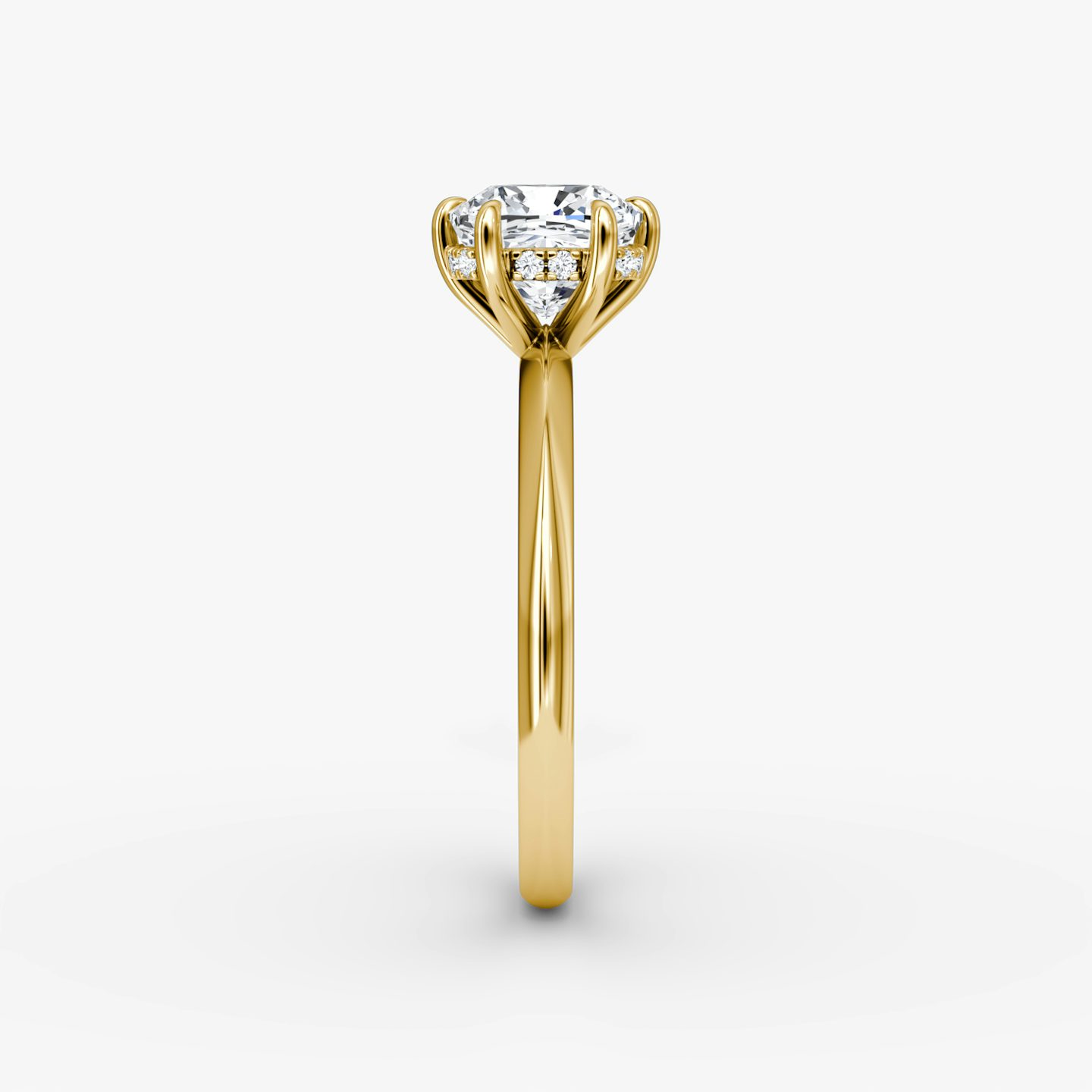 The Knife-Edge | Cushion | 18k | Yellow Gold | bandAccent: Plain | hiddenHalo: yes | diamondOrientation: vertical | caratWeight: other