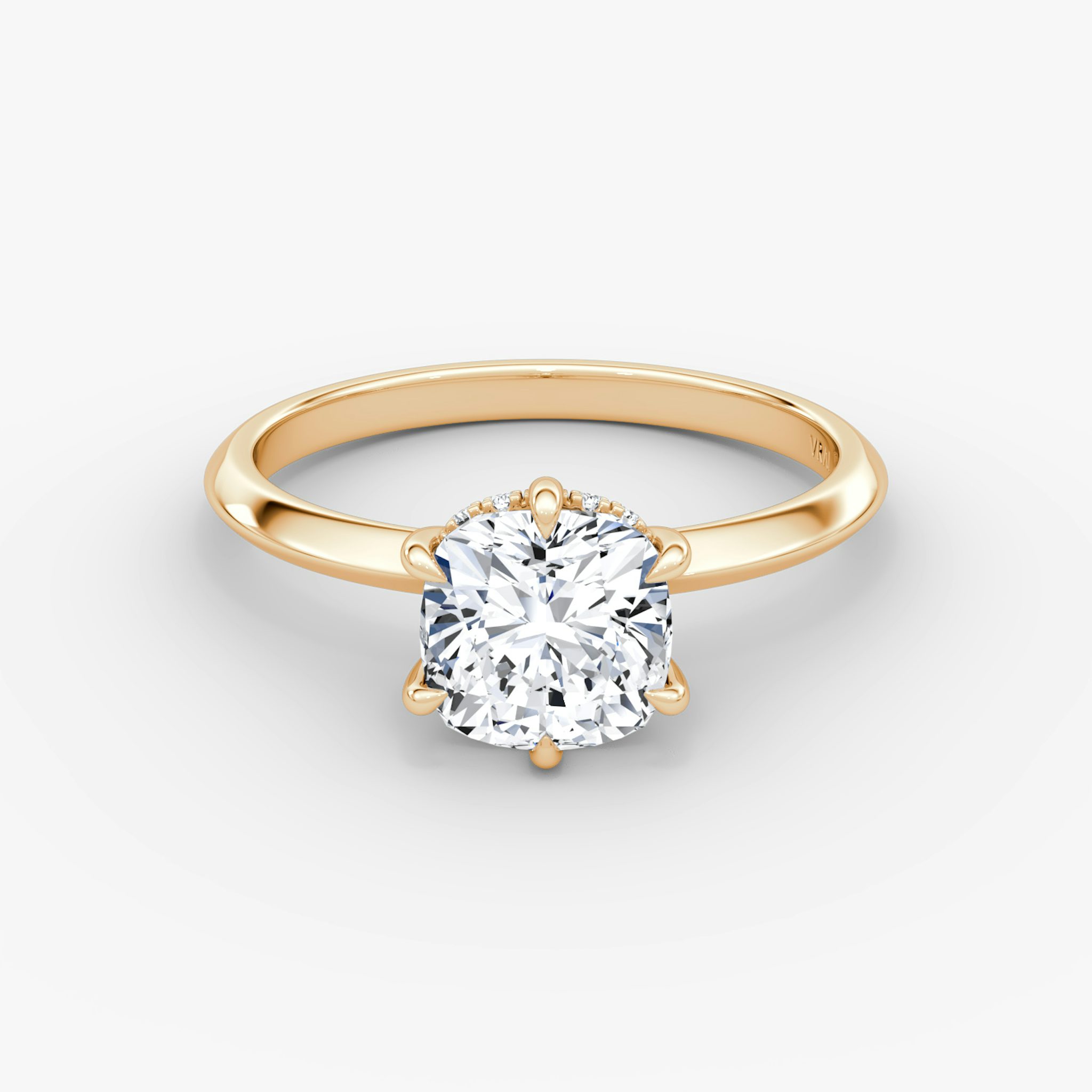 The Knife-Edge | Cushion | 14k | Rose Gold | bandAccent: Plain | hiddenHalo: yes | diamondOrientation: vertical | caratWeight: other