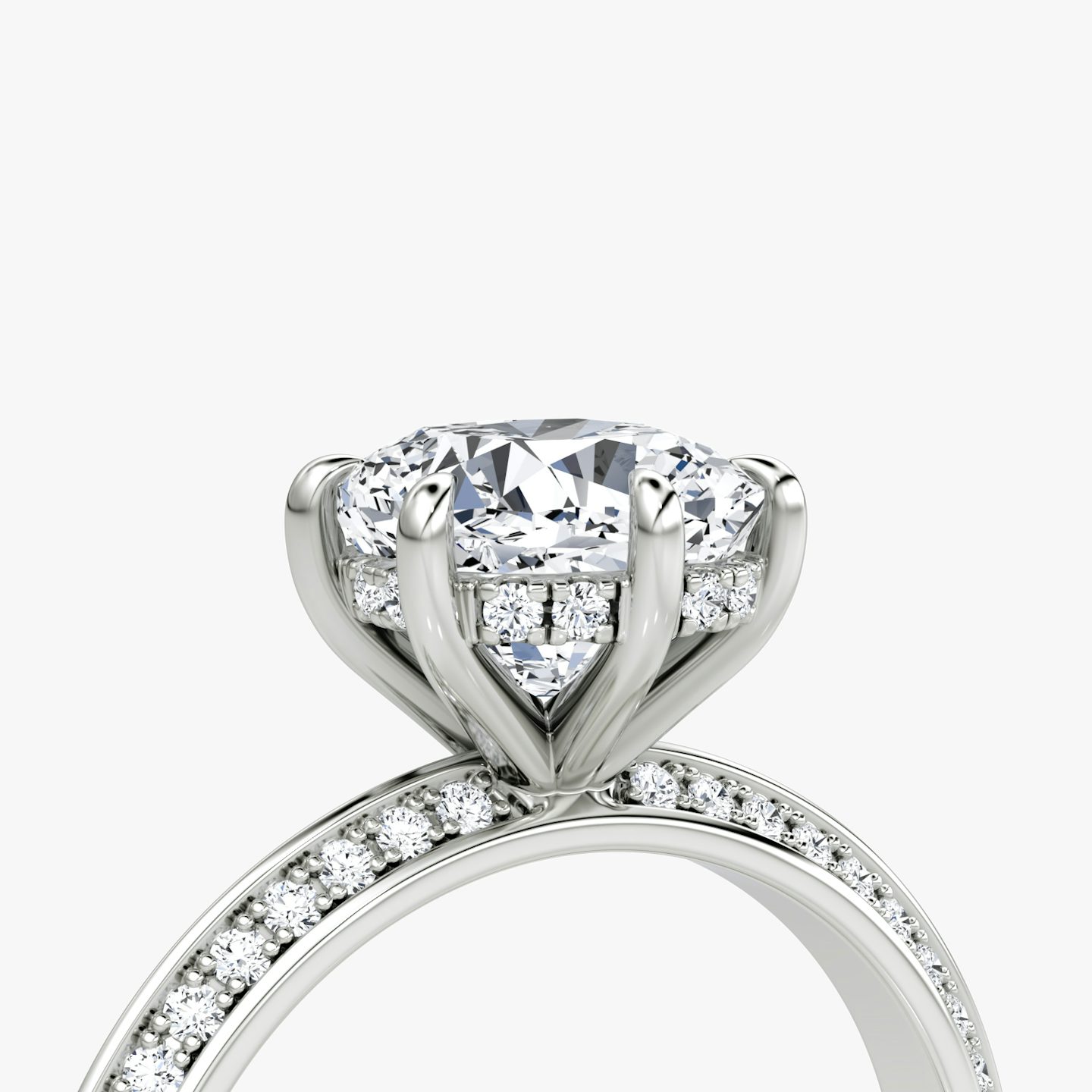 The Knife-Edge | Cushion | Platinum | bandAccent: Pavé | hiddenHalo: yes | diamondOrientation: vertical | caratWeight: other