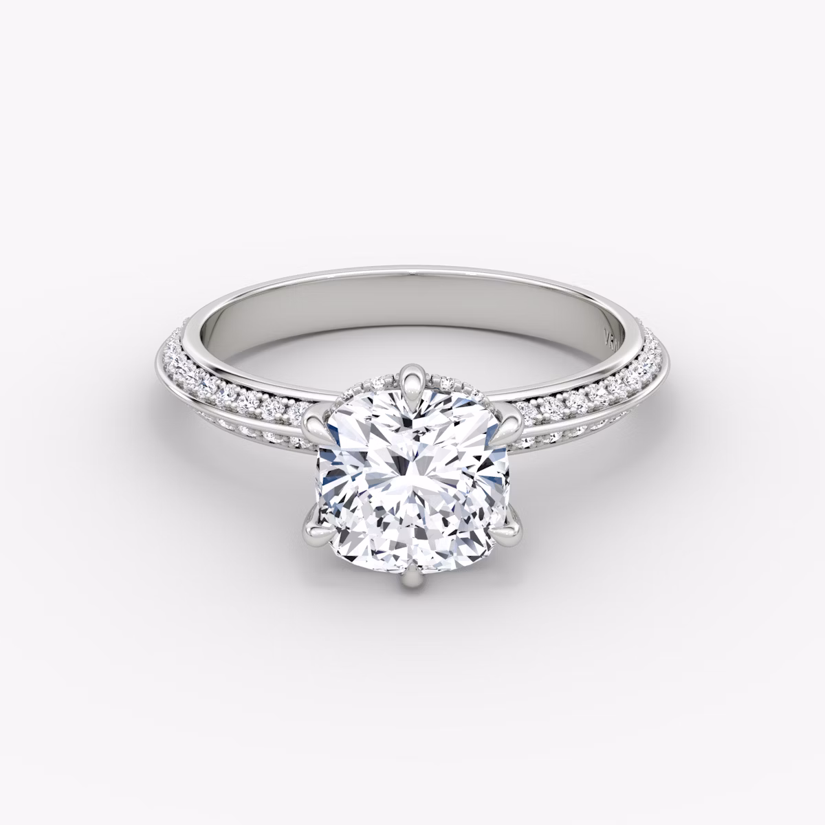 Knife-Edge | Cushion | 18k | Weißgold | bandAccent: Mit Pavé-Besatz | hiddenHalo: yes | diamondOrientation: vertical | caratWeight: other
