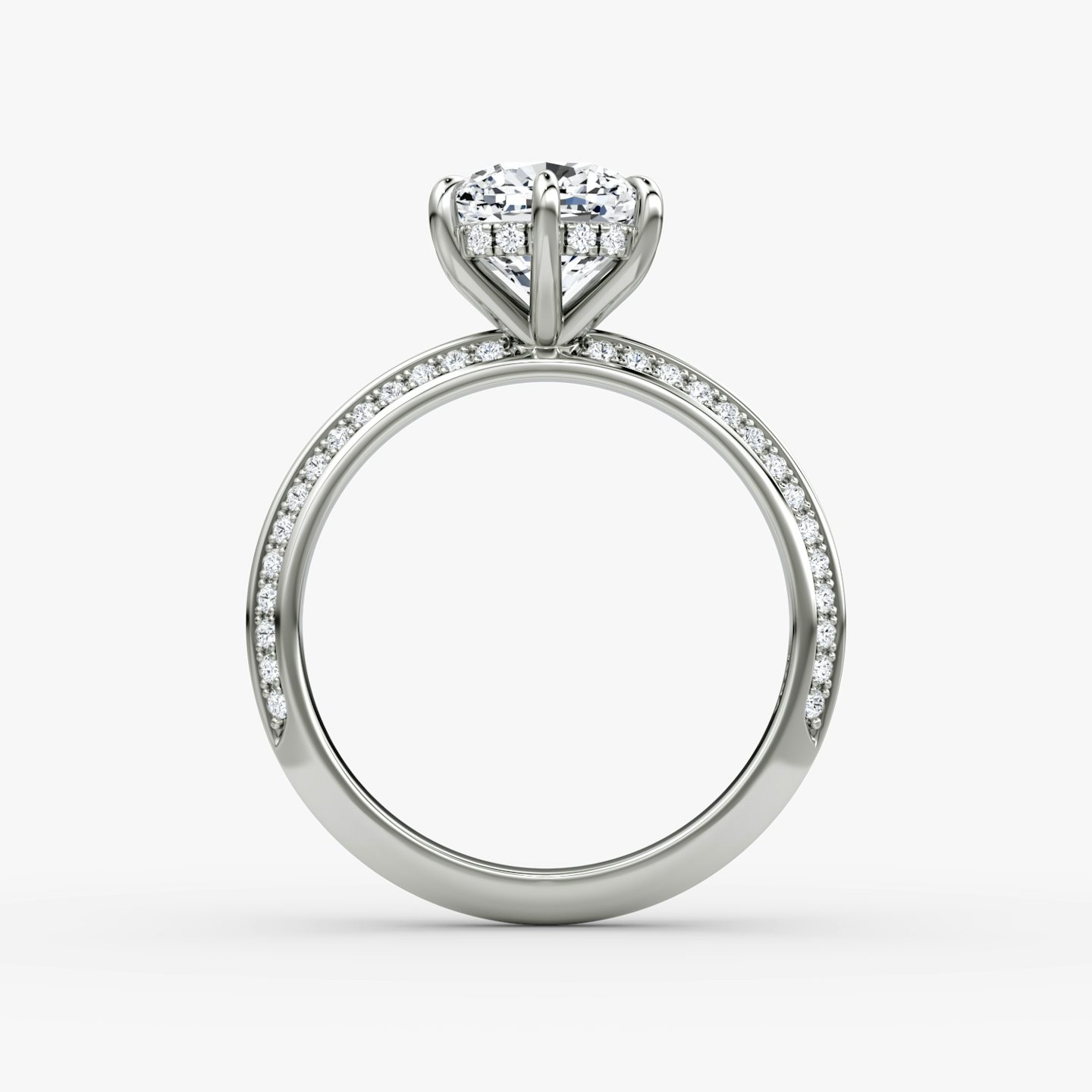 The Knife-Edge | Cushion | Platinum | bandAccent: Pavé | hiddenHalo: yes | diamondOrientation: vertical | caratWeight: other