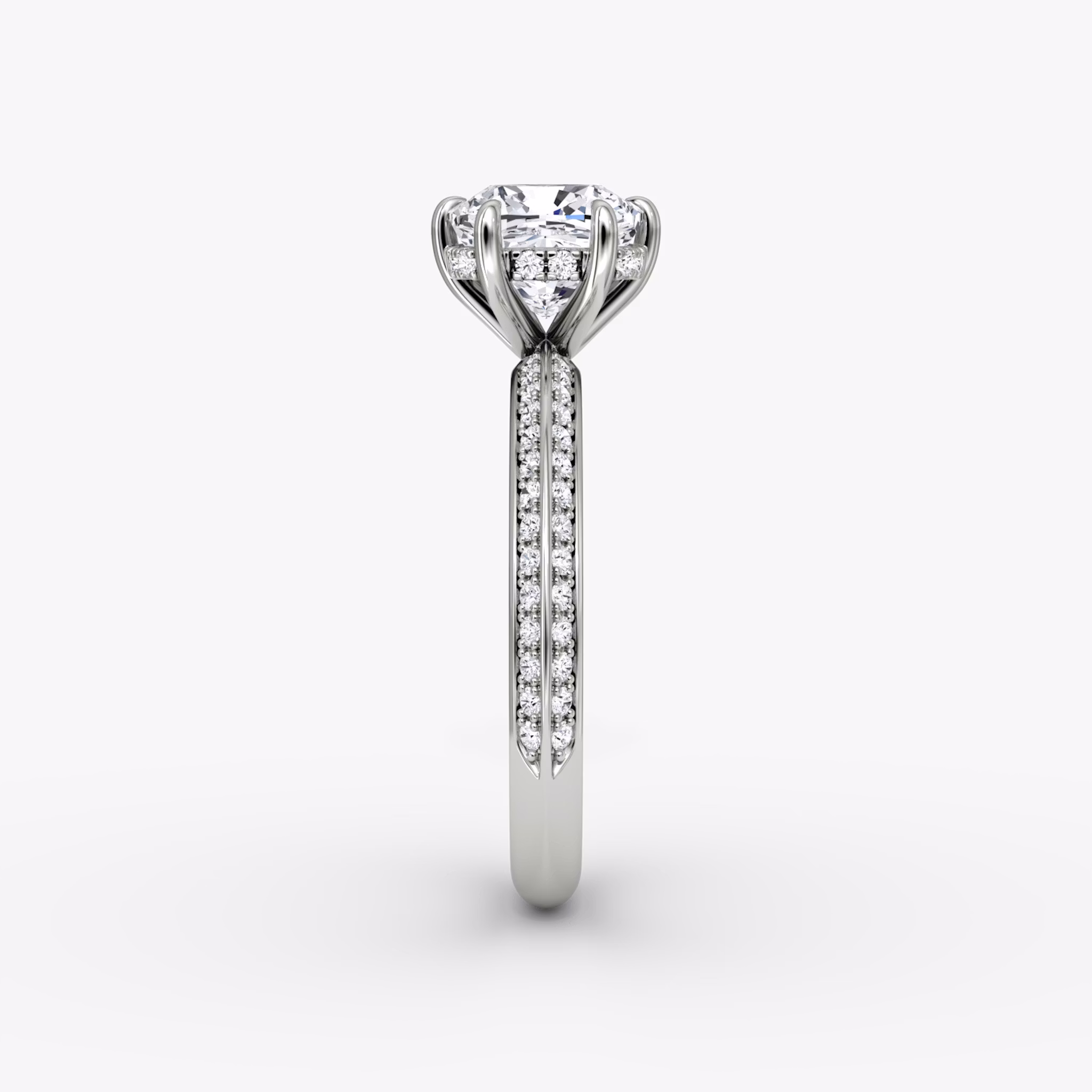 The Knife-Edge | Cushion | 18k | White Gold | bandAccent: Pavé | hiddenHalo: yes | diamondOrientation: vertical | caratWeight: other