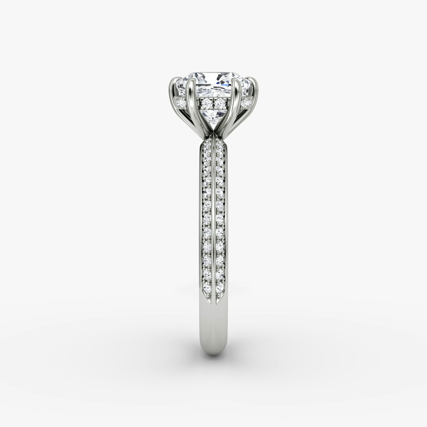The Knife-Edge | Cushion | Platinum | bandAccent: Pavé | hiddenHalo: yes | diamondOrientation: vertical | caratWeight: other