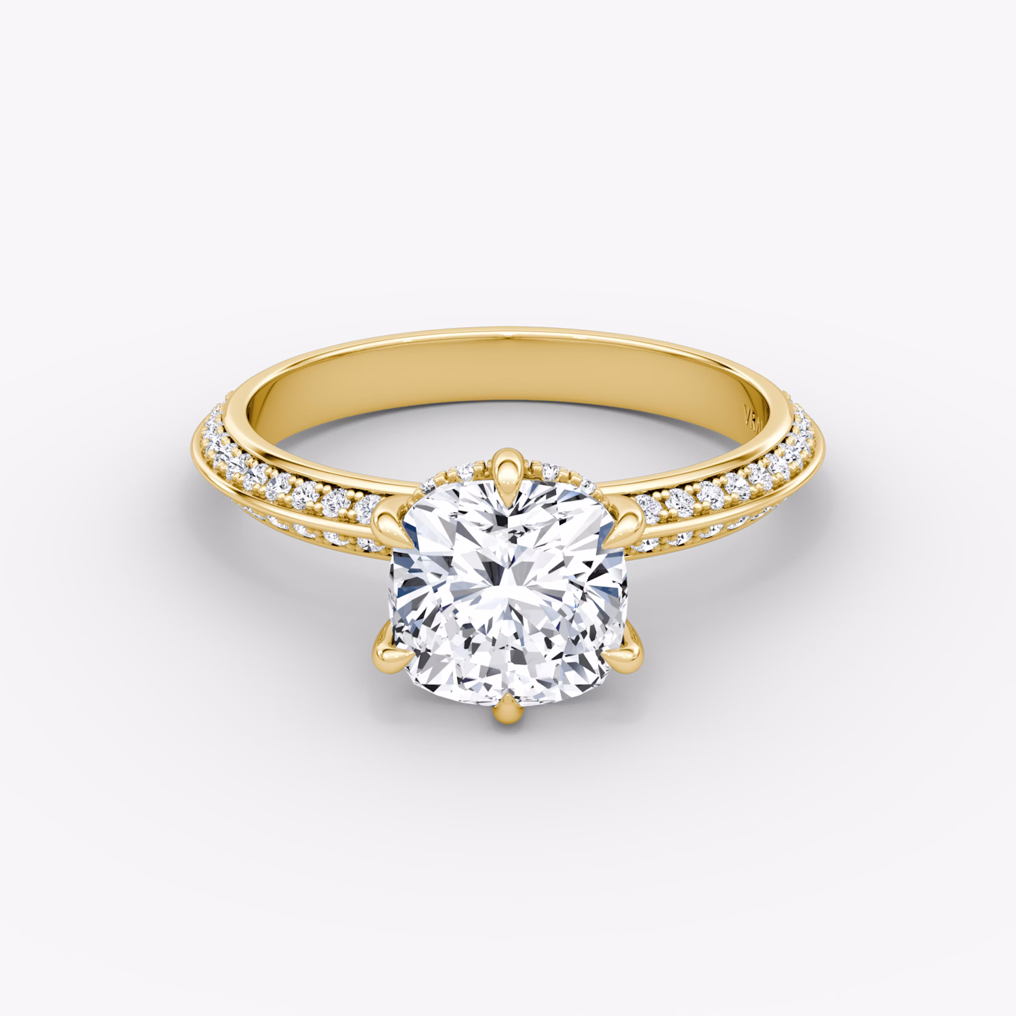 The Knife-Edge | Cushion | 18k | Yellow Gold | bandAccent: Pavé | hiddenHalo: yes | diamondOrientation: vertical | caratWeight: other