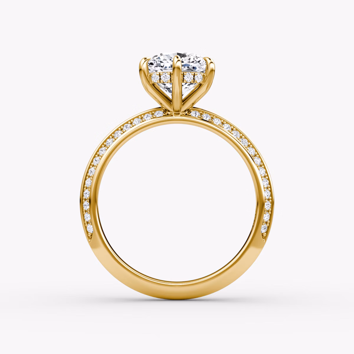 Knife-Edge | Cushion | 18k | Gelbgold | bandAccent: Mit Pavé-Besatz | hiddenHalo: yes | diamondOrientation: vertical | caratWeight: other