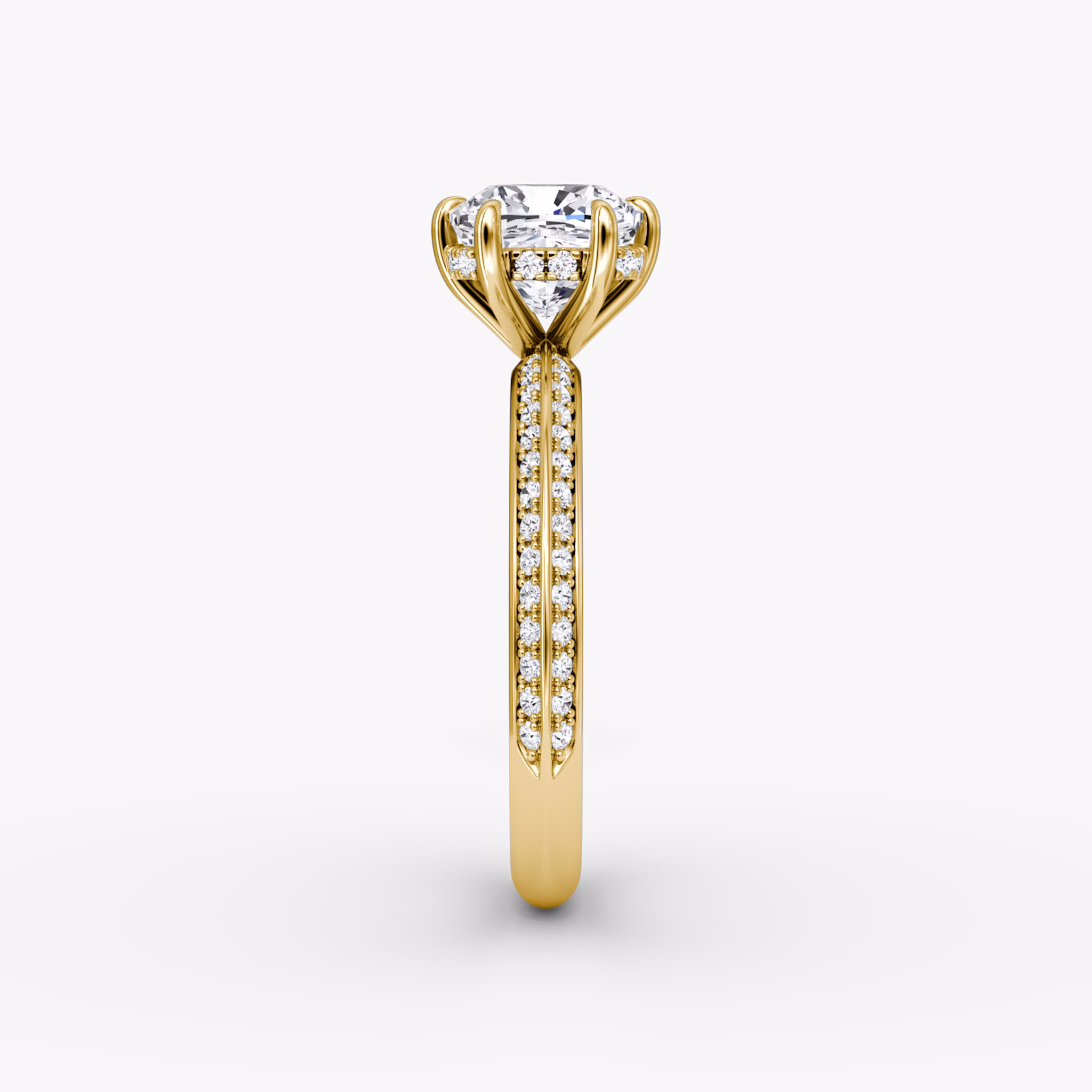 The Knife-Edge | Cushion | 18k | Yellow Gold | bandAccent: Pavé | hiddenHalo: yes | diamondOrientation: vertical | caratWeight: other