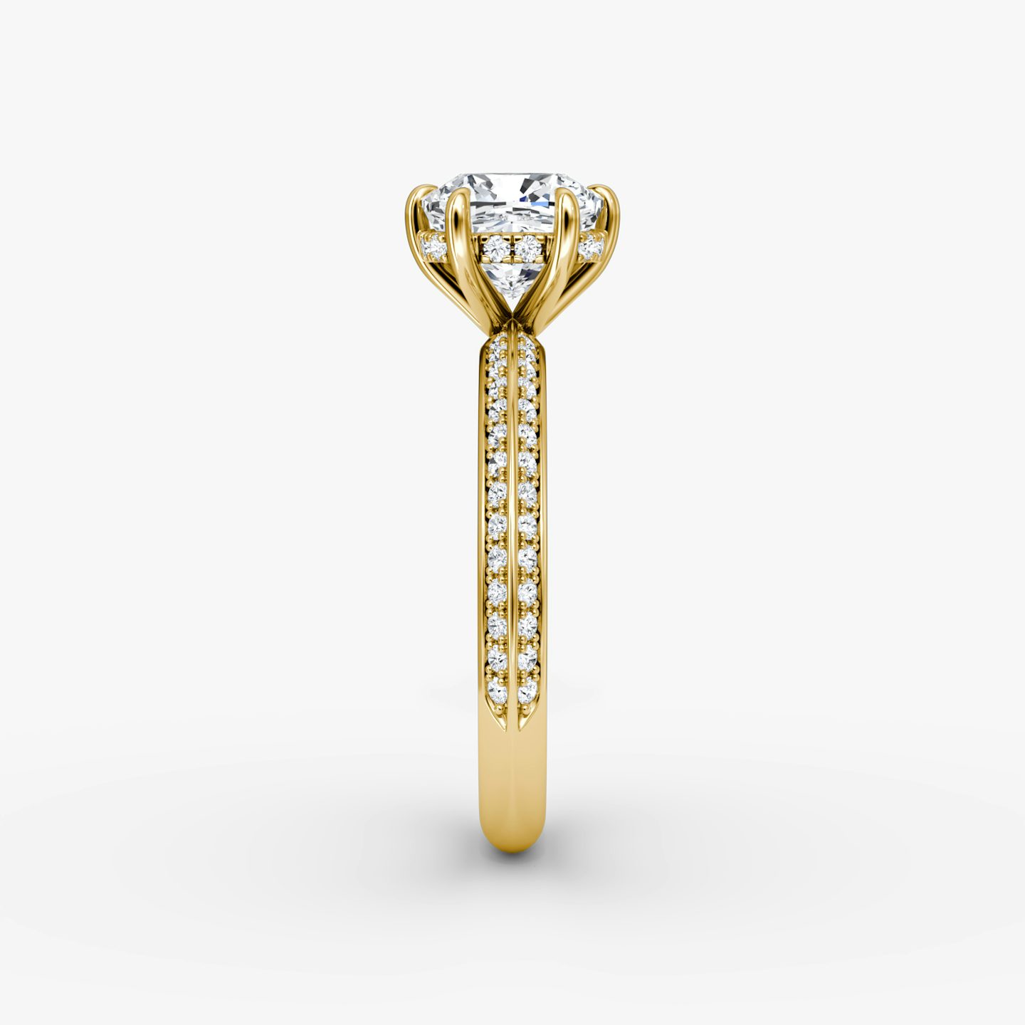 The Knife-Edge | Cushion | 18k | Yellow Gold | bandAccent: Pavé | hiddenHalo: yes | diamondOrientation: vertical | caratWeight: other