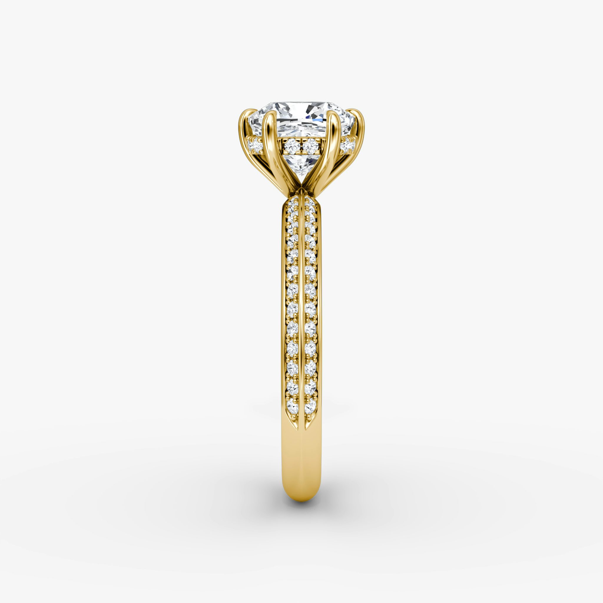 The Knife-Edge | Cushion | 18k | Yellow Gold | bandAccent: Pavé | hiddenHalo: yes | diamondOrientation: vertical | caratWeight: other
