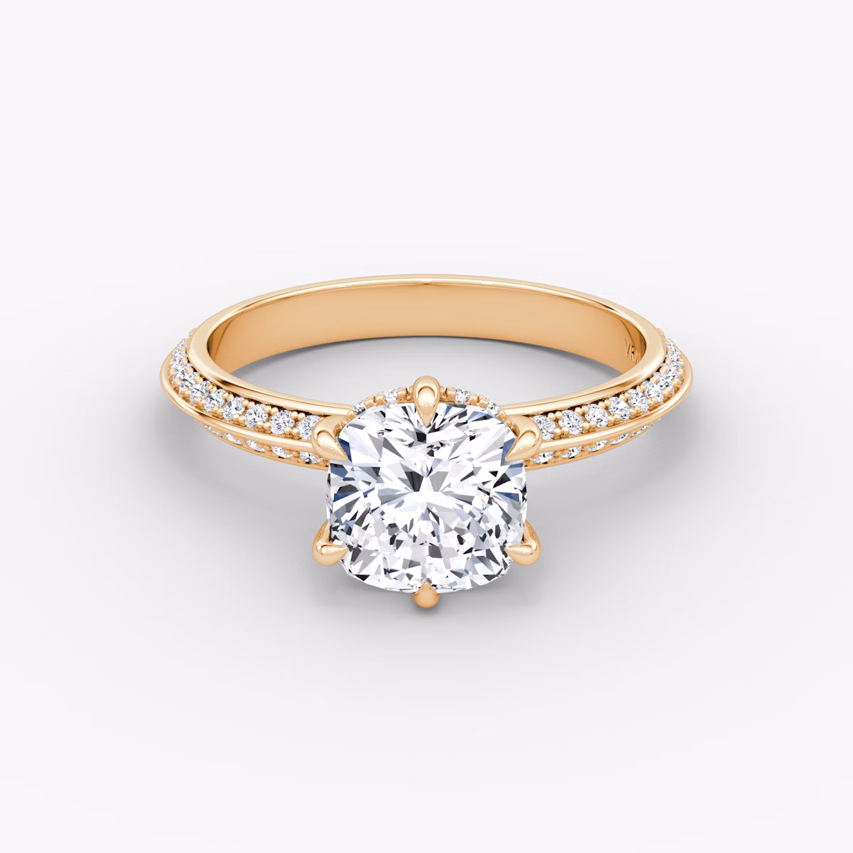 The Knife-Edge | Cushion | 14k | Rose Gold | bandAccent: Pavé | hiddenHalo: yes | diamondOrientation: vertical | caratWeight: other
