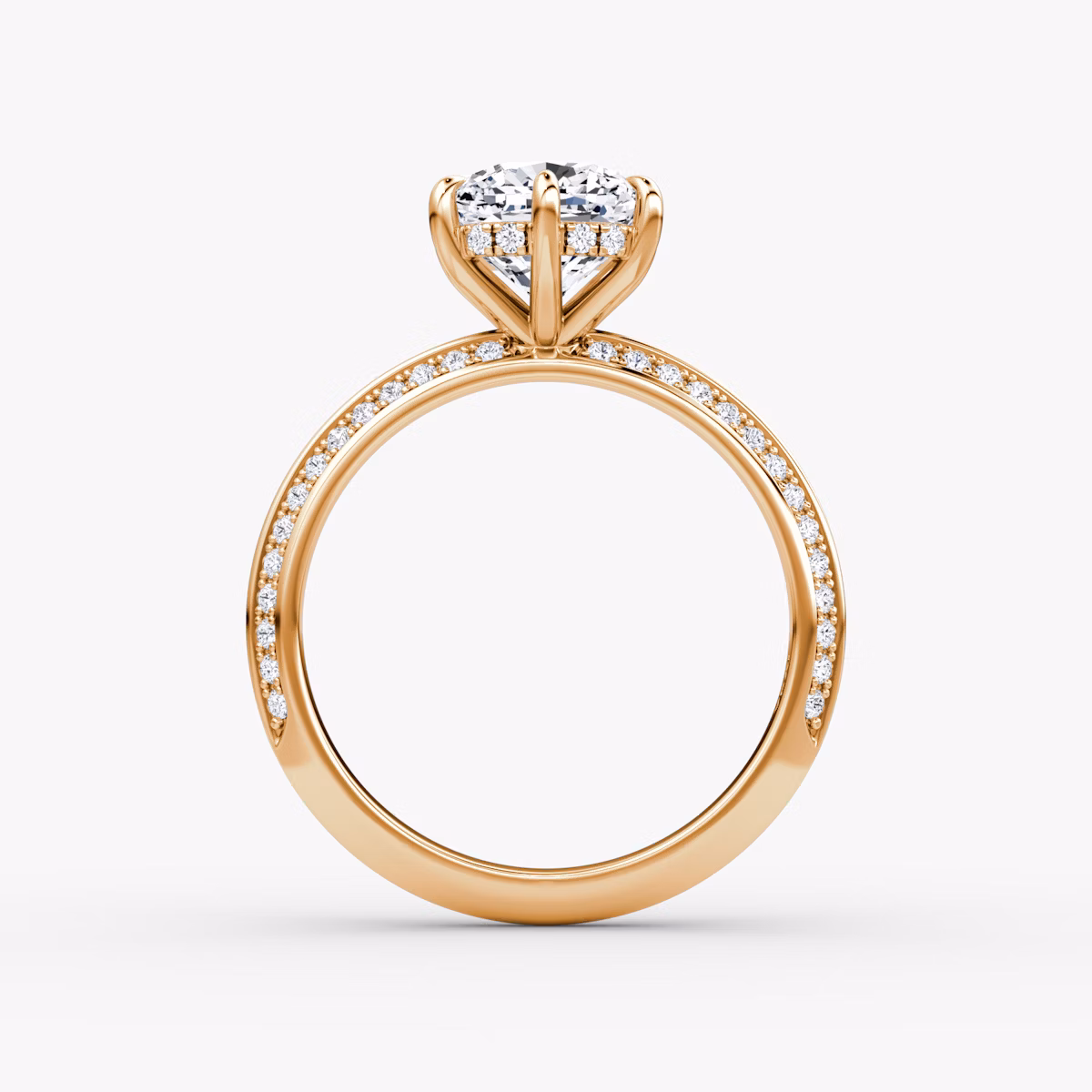 The Knife-Edge | Cushion | 14k | Rose Gold | bandAccent: Pavé | hiddenHalo: yes | diamondOrientation: vertical | caratWeight: other