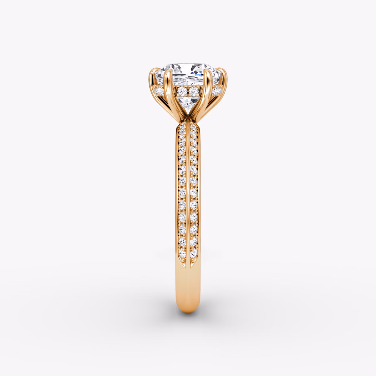 The Knife-Edge | Cushion | 14k | Rose Gold | bandAccent: Pavé | hiddenHalo: yes | diamondOrientation: vertical | caratWeight: other