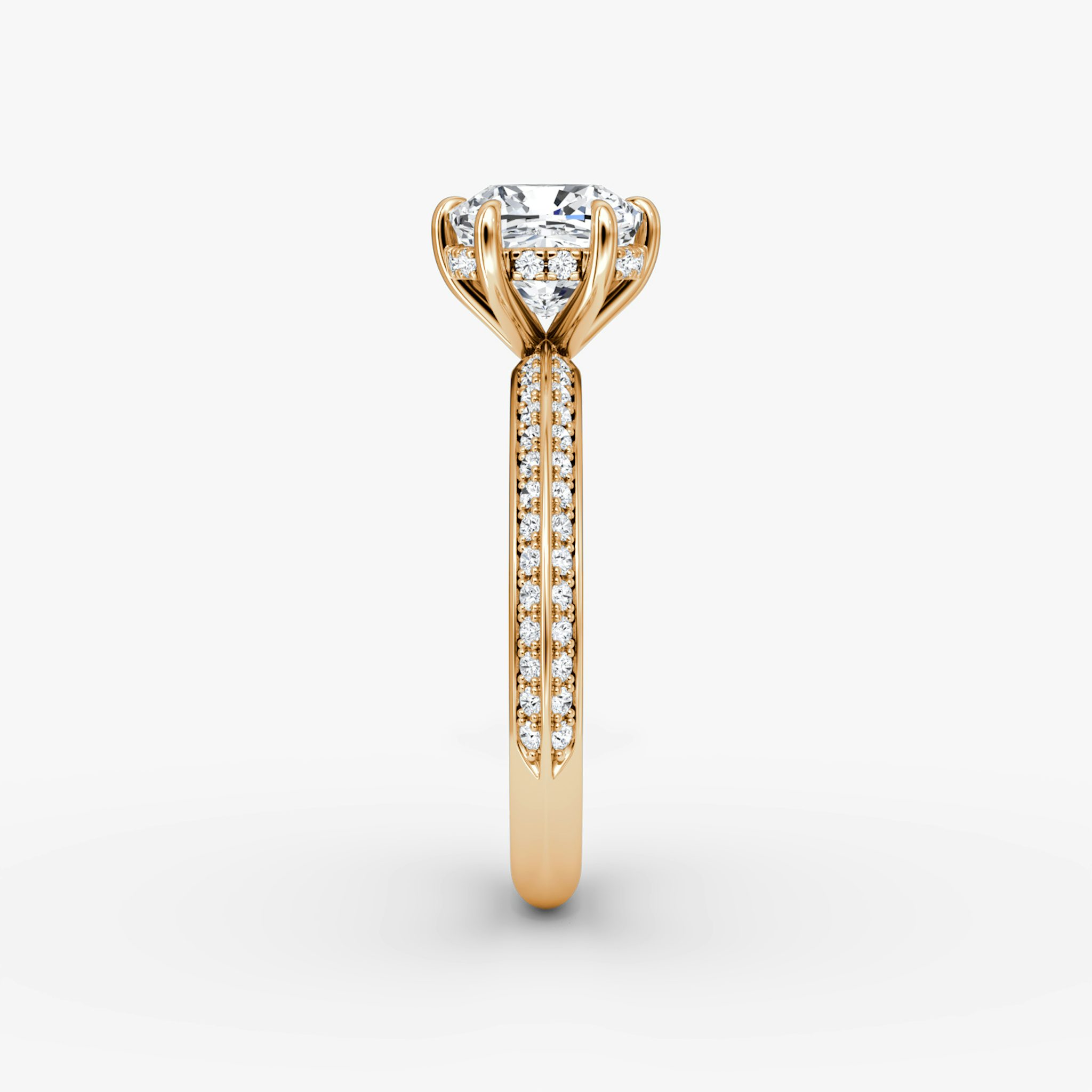 The Knife-Edge | Cushion | 14k | Rose Gold | bandAccent: Pavé | hiddenHalo: yes | diamondOrientation: vertical | caratWeight: other