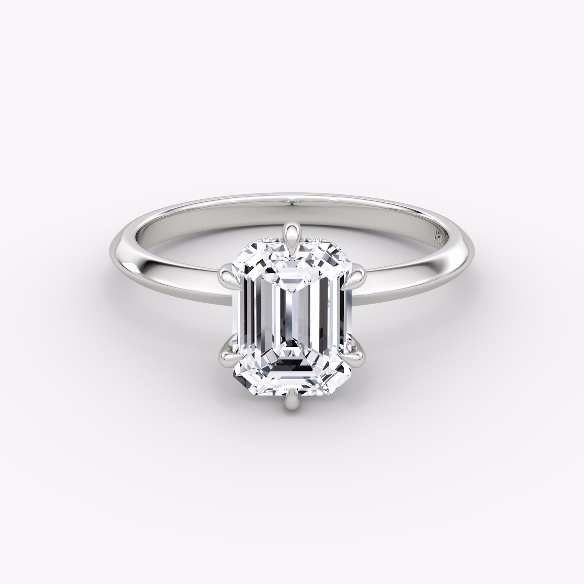 The Knife-Edge | Emerald | 18k | White Gold | bandAccent: Plain | hiddenHalo: yes | diamondOrientation: vertical | caratWeight: other