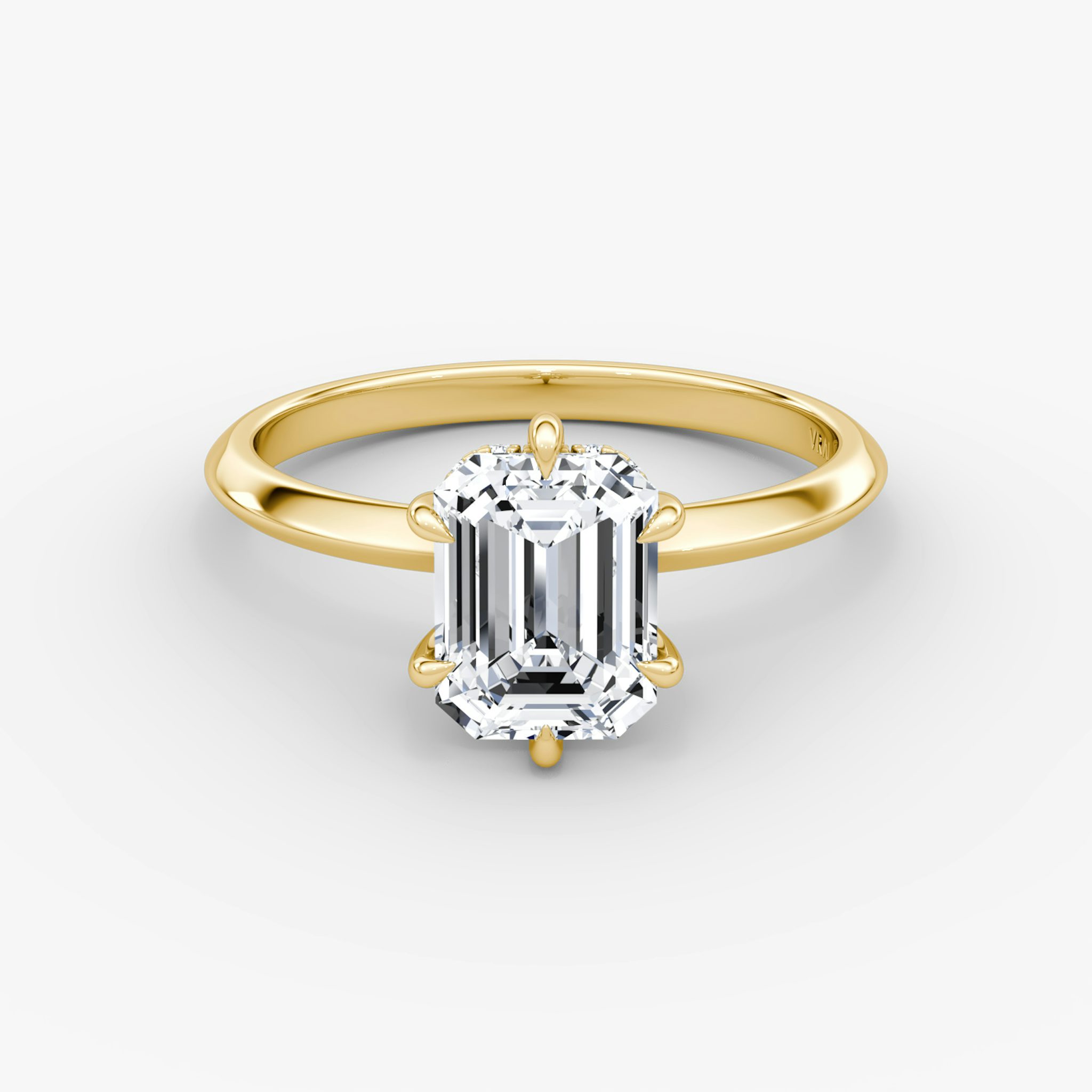 The Knife-Edge | Emerald | 18k | Yellow Gold | bandAccent: Plain | hiddenHalo: yes | diamondOrientation: vertical | caratWeight: other