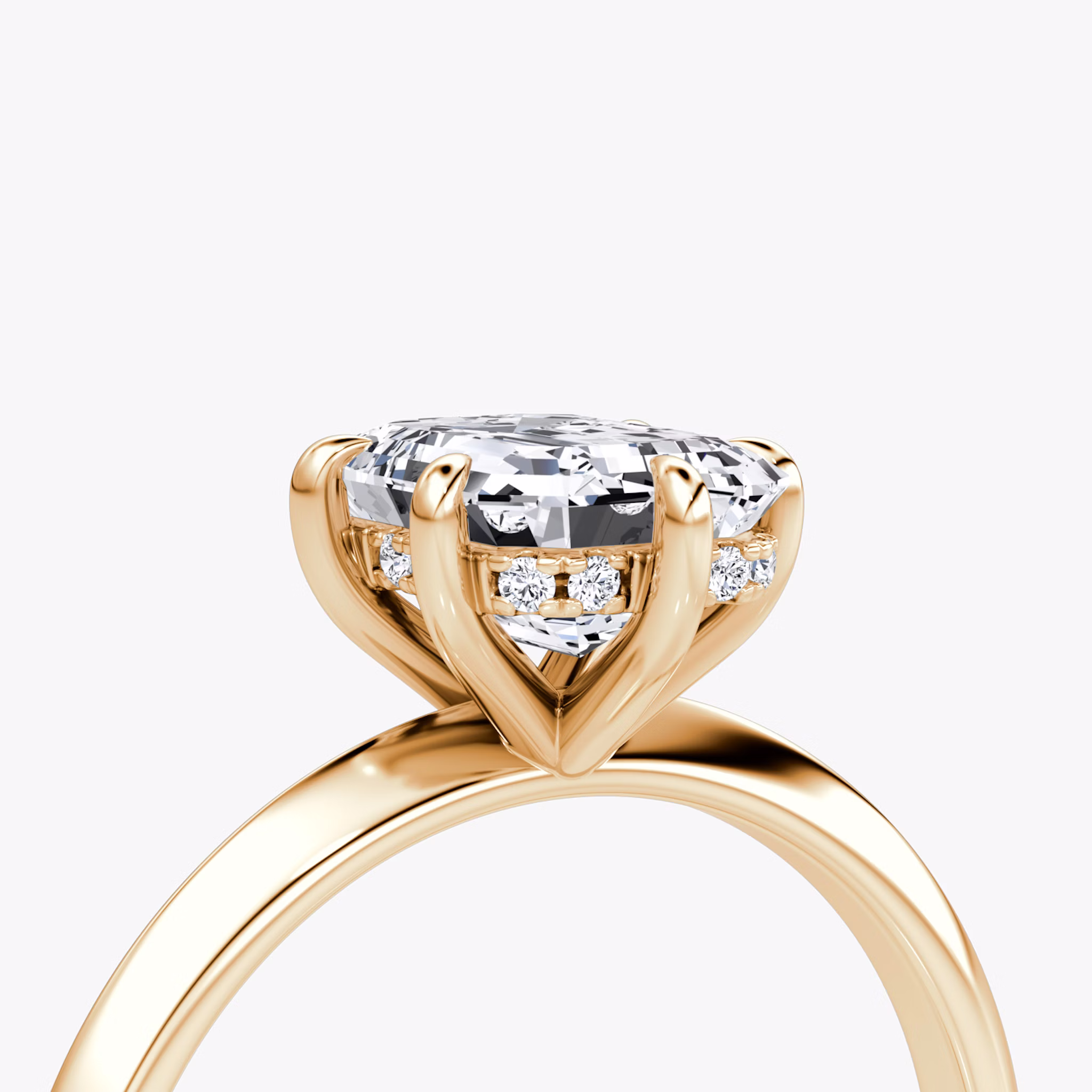 The Knife-Edge | Emerald | 14k | Rose Gold | bandAccent: Plain | hiddenHalo: yes | diamondOrientation: vertical | caratWeight: other