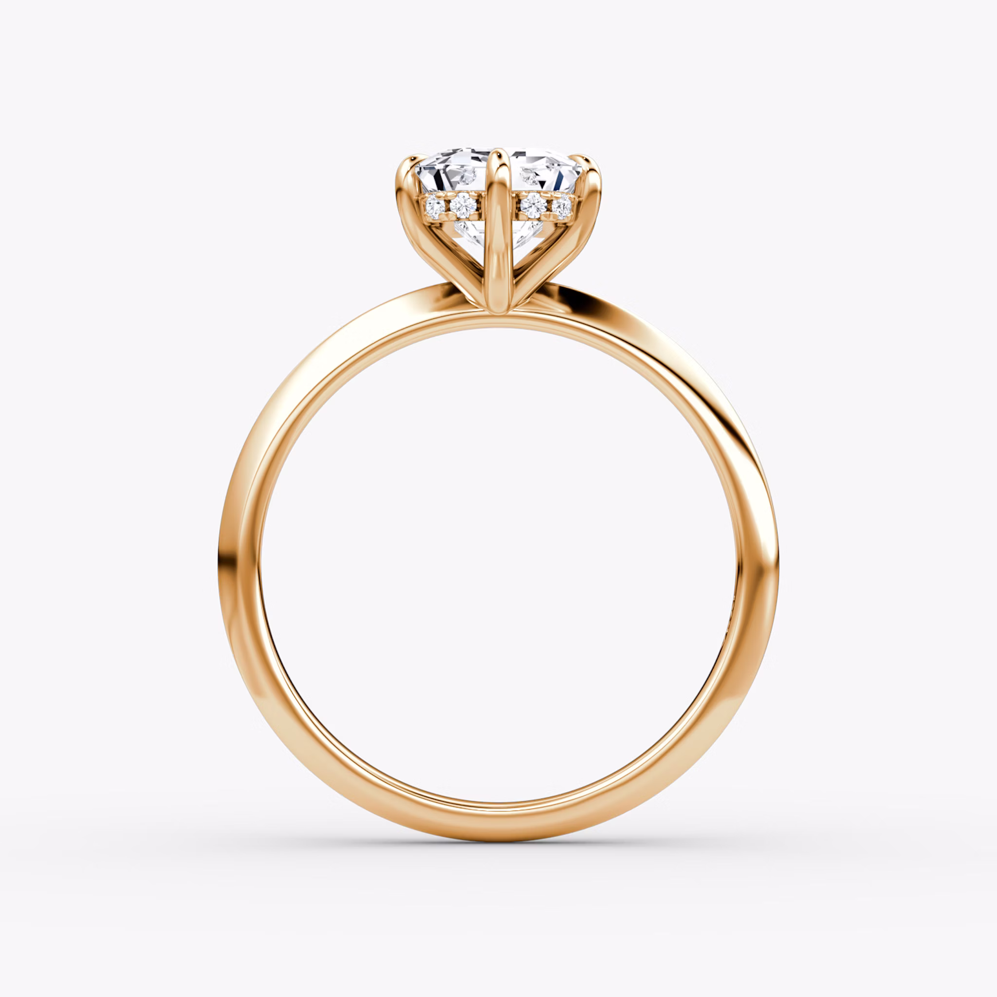 The Knife-Edge | Emerald | 14k | Rose Gold | bandAccent: Plain | hiddenHalo: yes | diamondOrientation: vertical | caratWeight: other