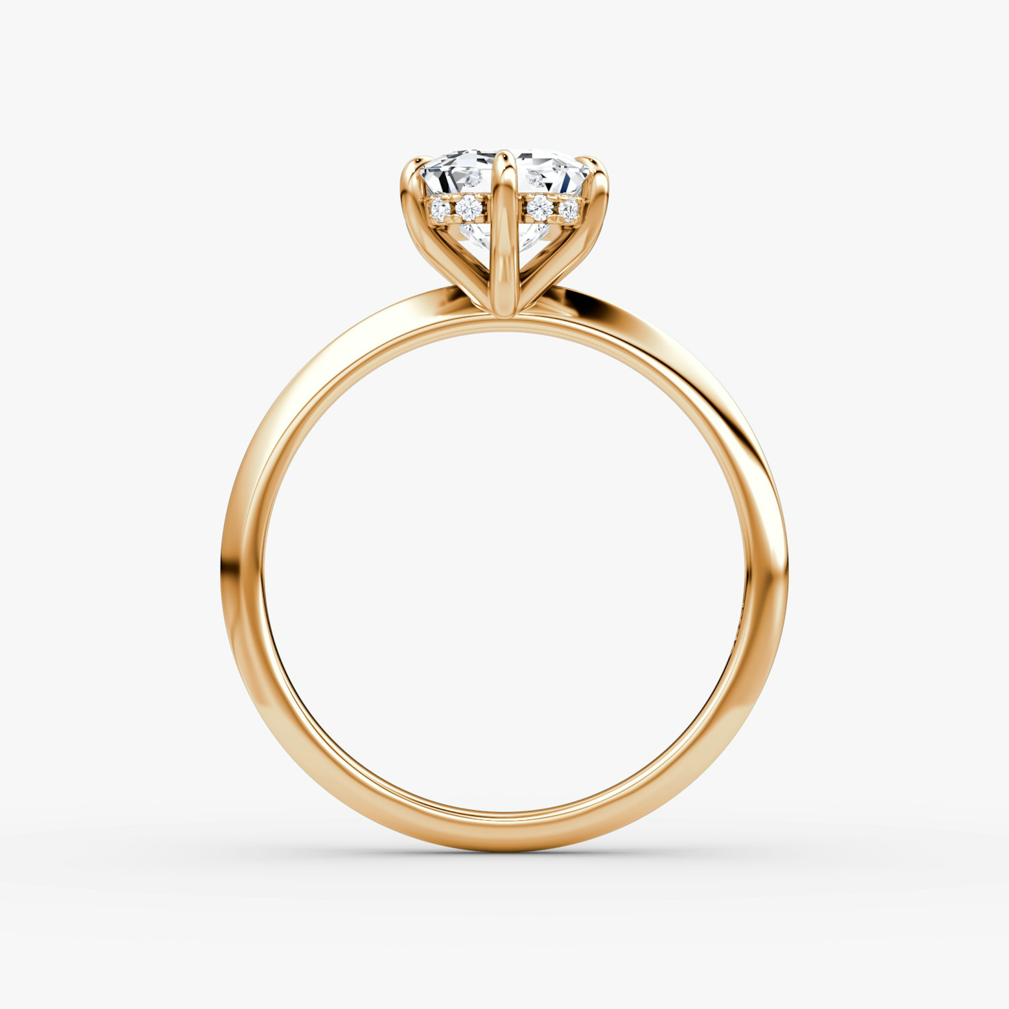 The Knife-Edge | Emerald | 14k | Rose Gold | bandAccent: Plain | hiddenHalo: yes | diamondOrientation: vertical | caratWeight: other