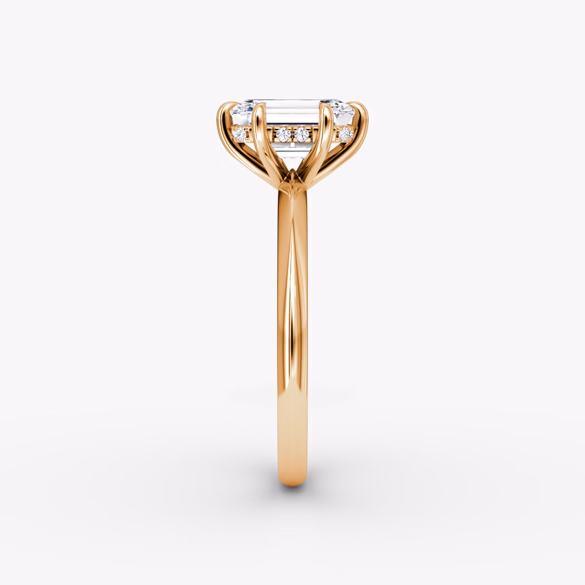 The Knife-Edge | Emerald | 14k | Rose Gold | bandAccent: Plain | hiddenHalo: yes | diamondOrientation: vertical | caratWeight: other